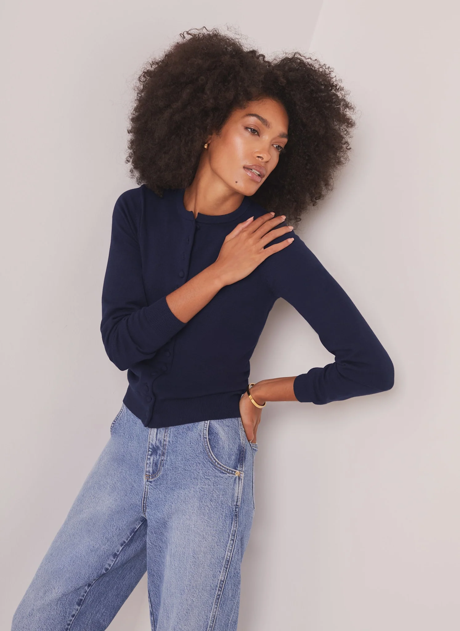 Navy Fine Knit Cardigan - Image 7
