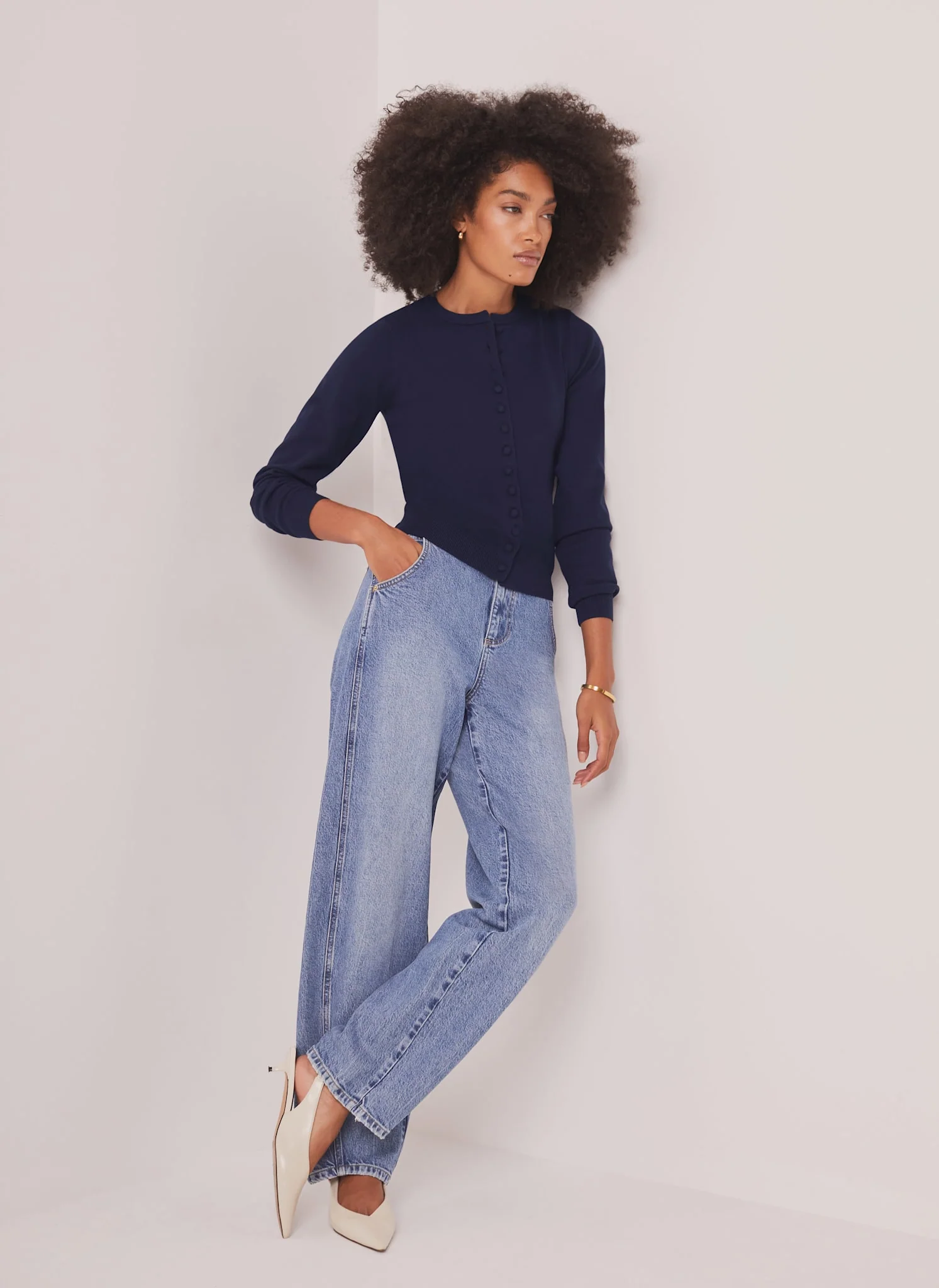 Navy Fine Knit Cardigan - Image 8