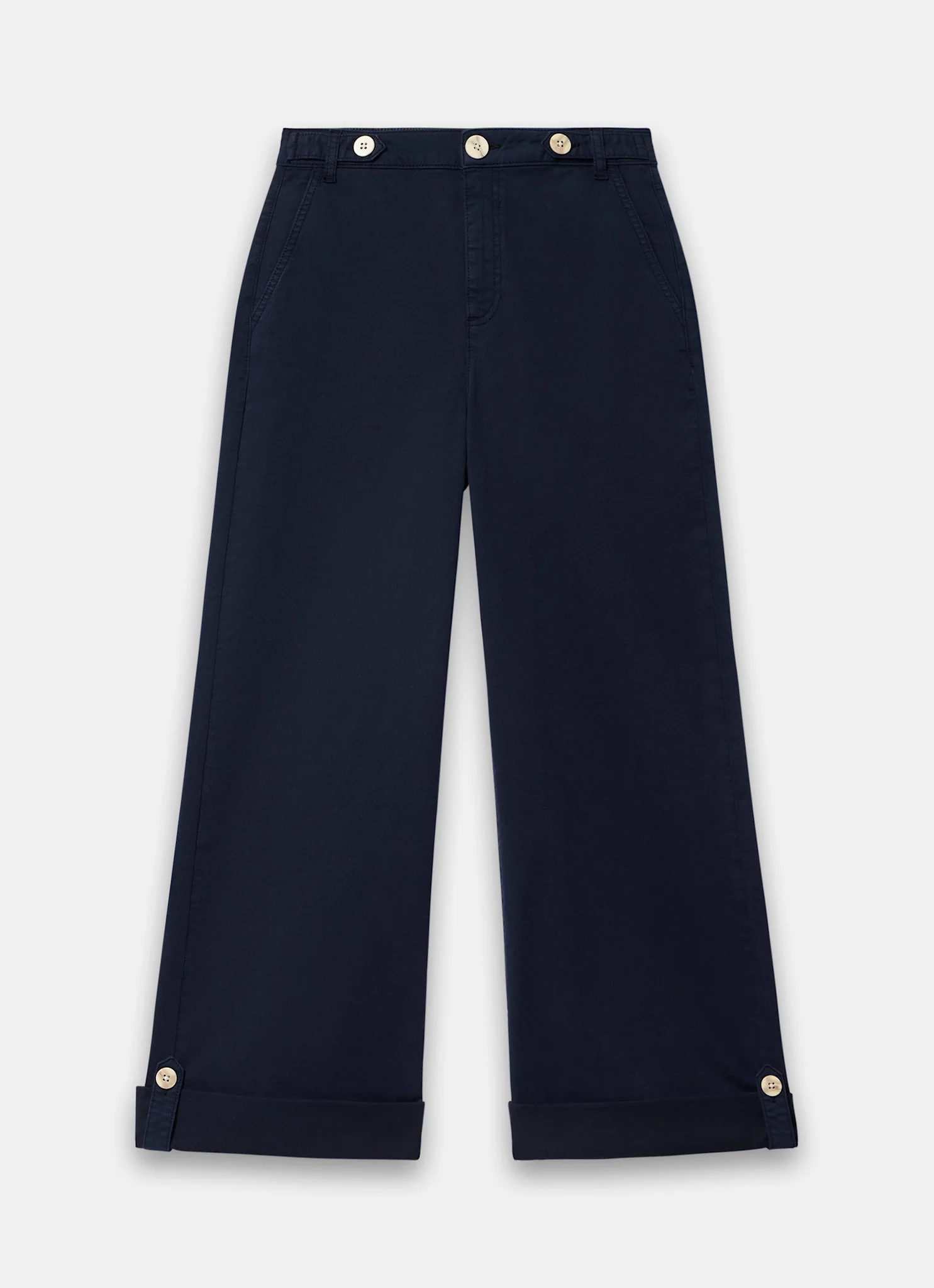 Navy Cropped Wide Chino Trousers - Image 6