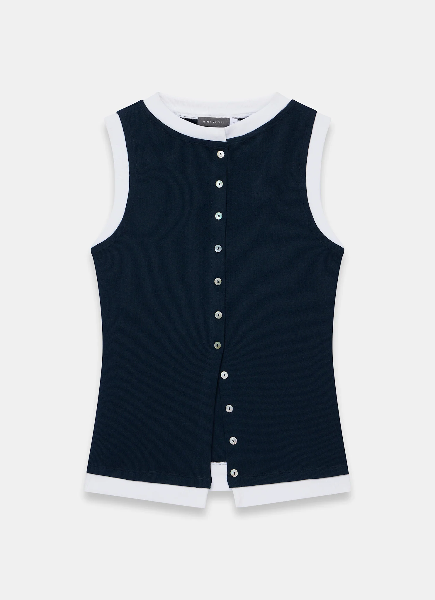Navy Cotton Blend Sleeveless Top - Image 7