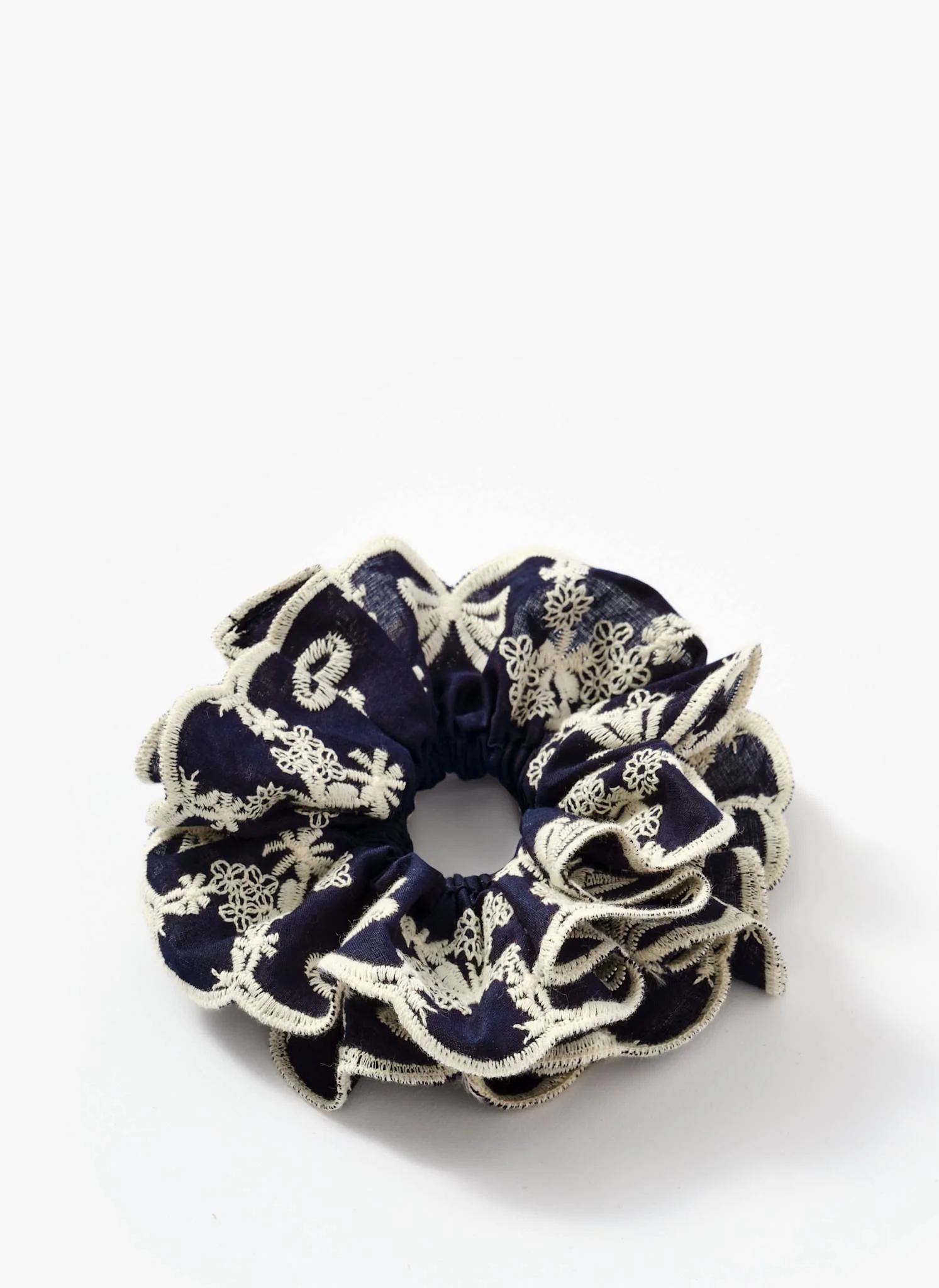 Navy Cotton Embroidered Scrunchie - Image 2