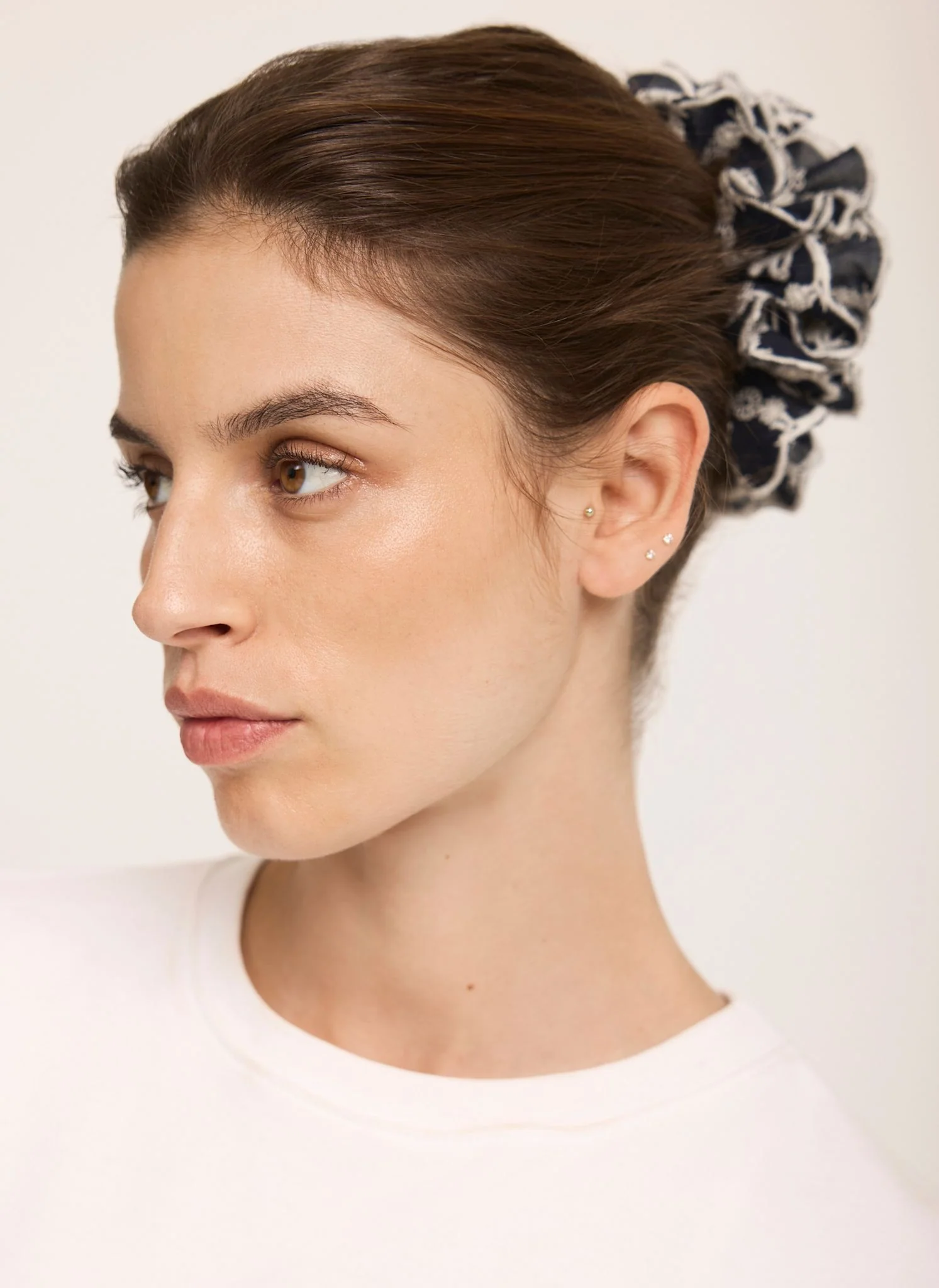Navy Cotton Embroidered Scrunchie - Image 3