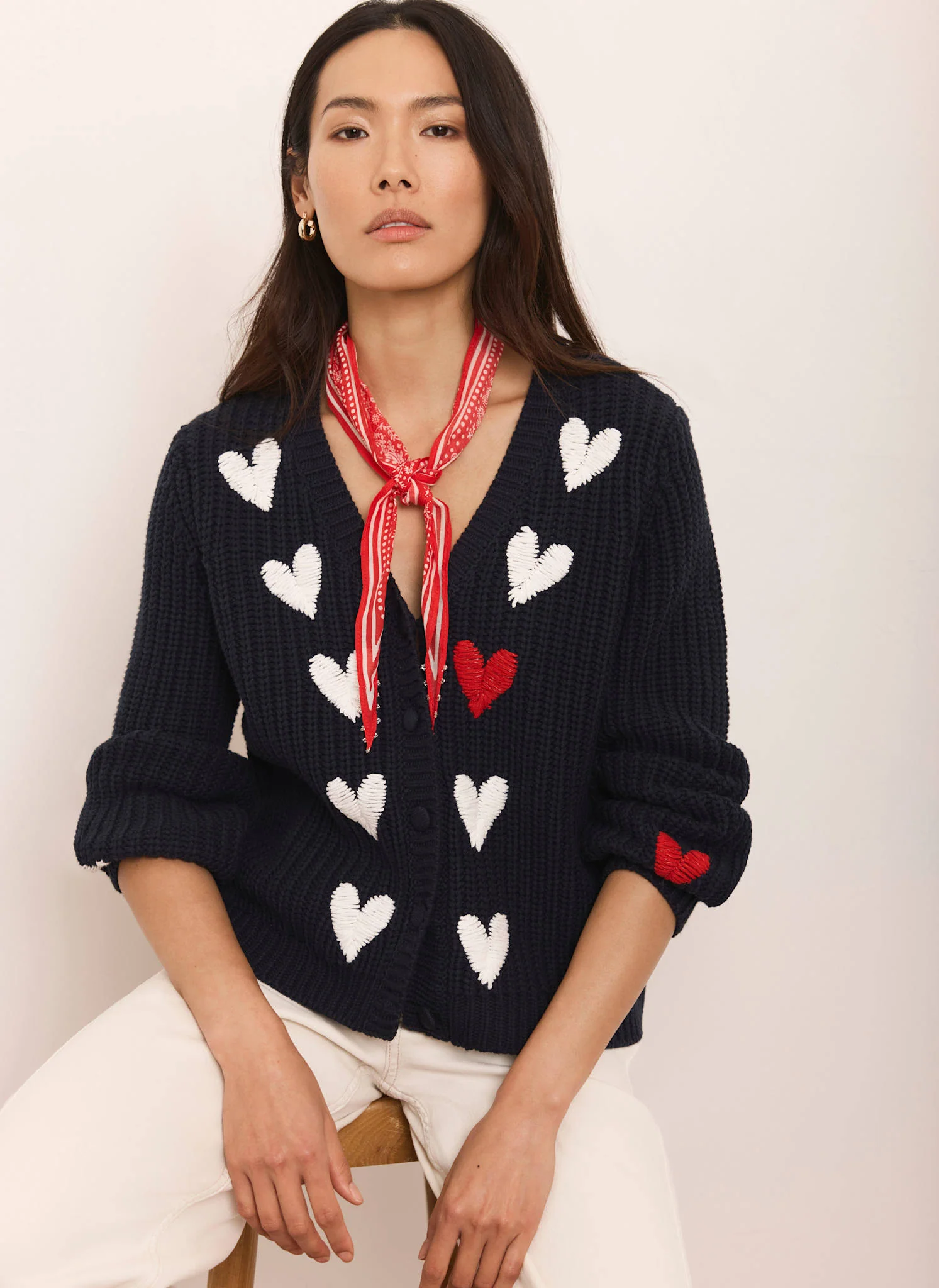 Navy Heart Embroidered Cardigan - Image 2
