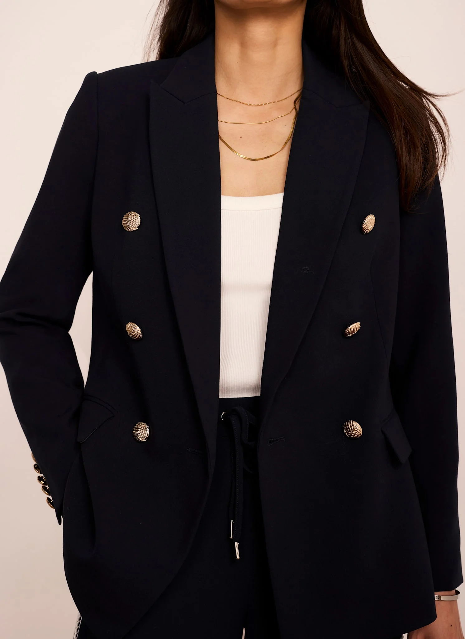 Navy Double Breasted Button Detail Blazer - Image 4
