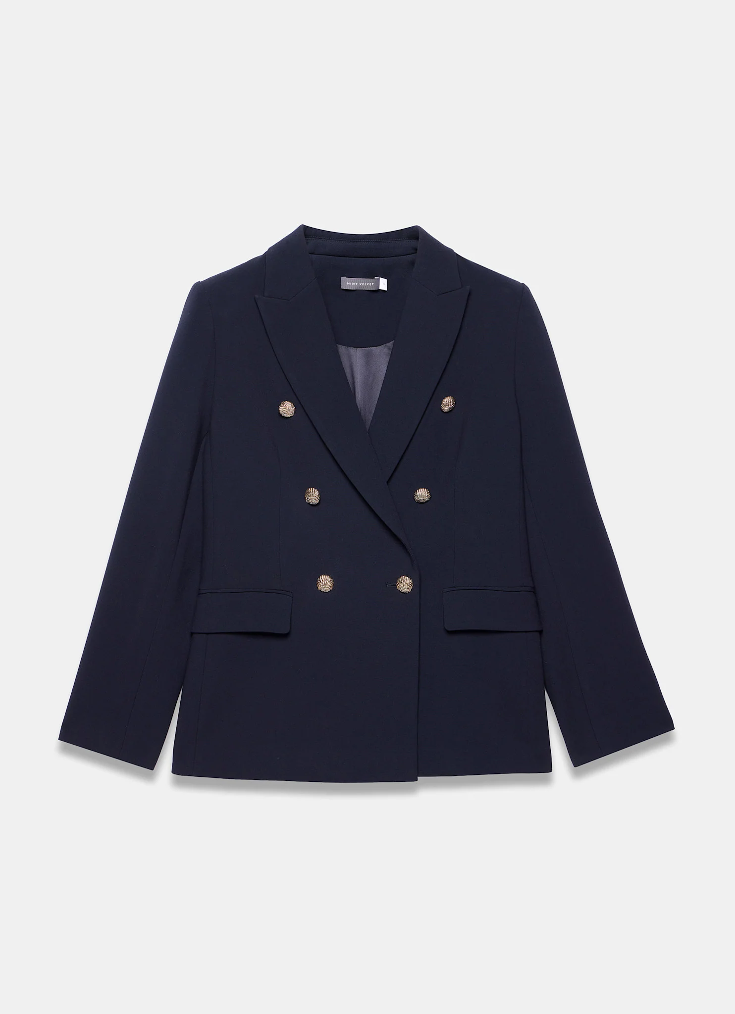 Navy Double Breasted Button Detail Blazer - Image 7