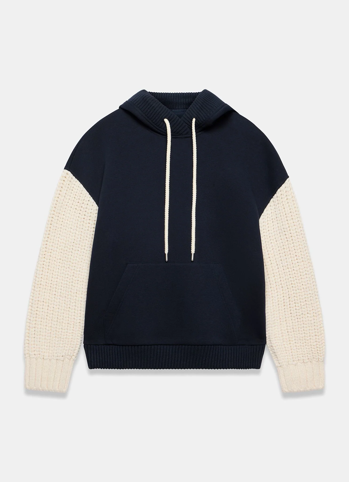 Navy Cotton Blend Contrast Sleeve Hoodie - Image 7