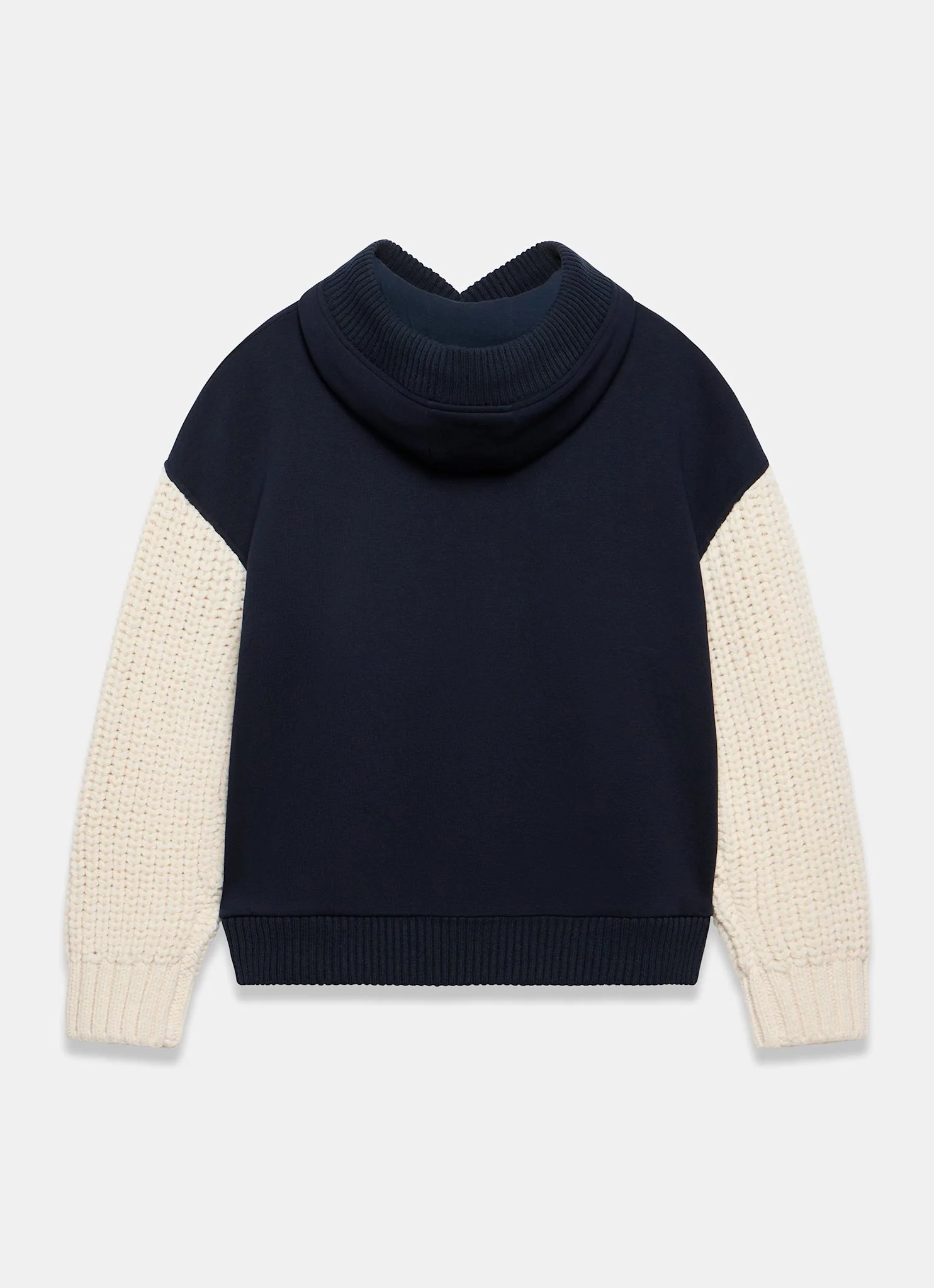 Navy Cotton Blend Contrast Sleeve Hoodie - Image 8
