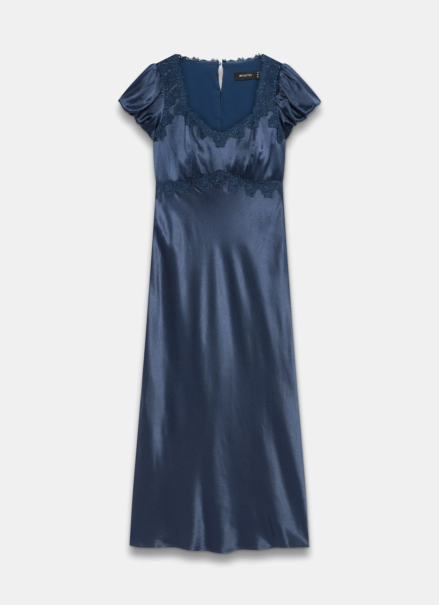 Navy Lace Detail Satin Midi Dress - Image 7