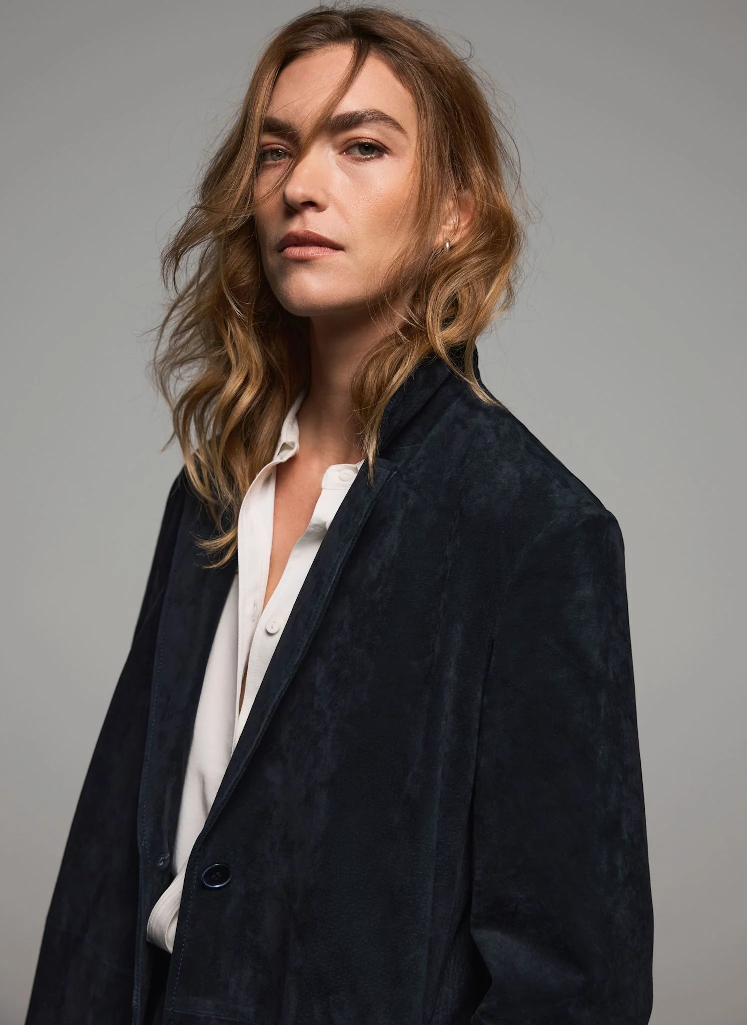 Navy Suede Trench Coat - Image 5
