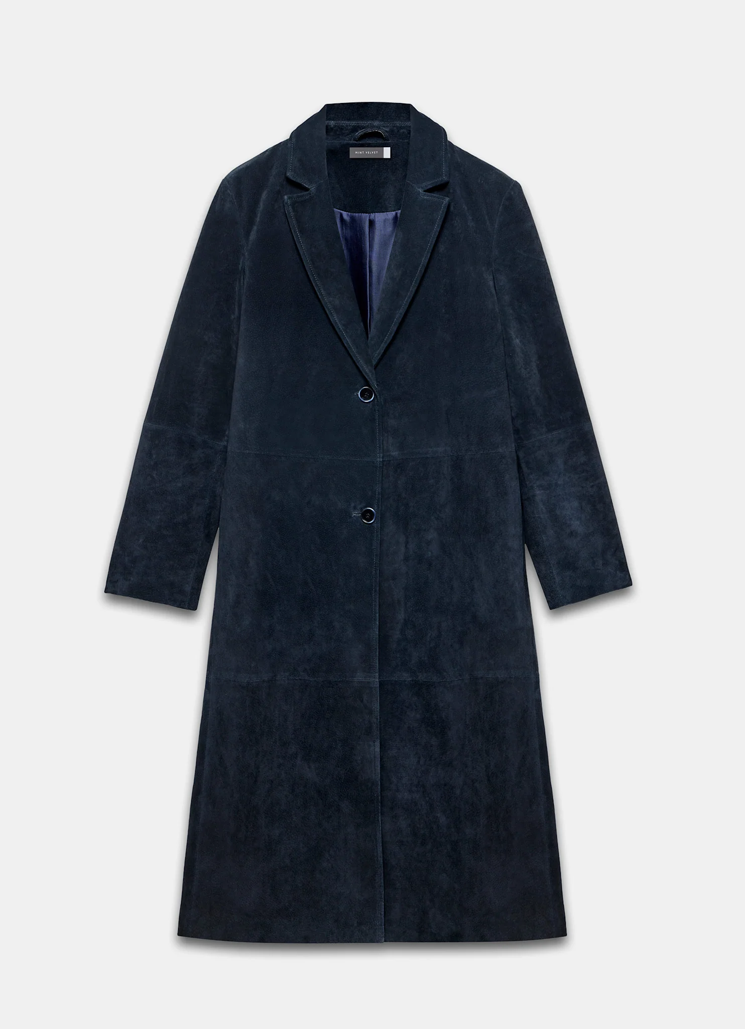 Navy Suede Trench Coat - Image 7