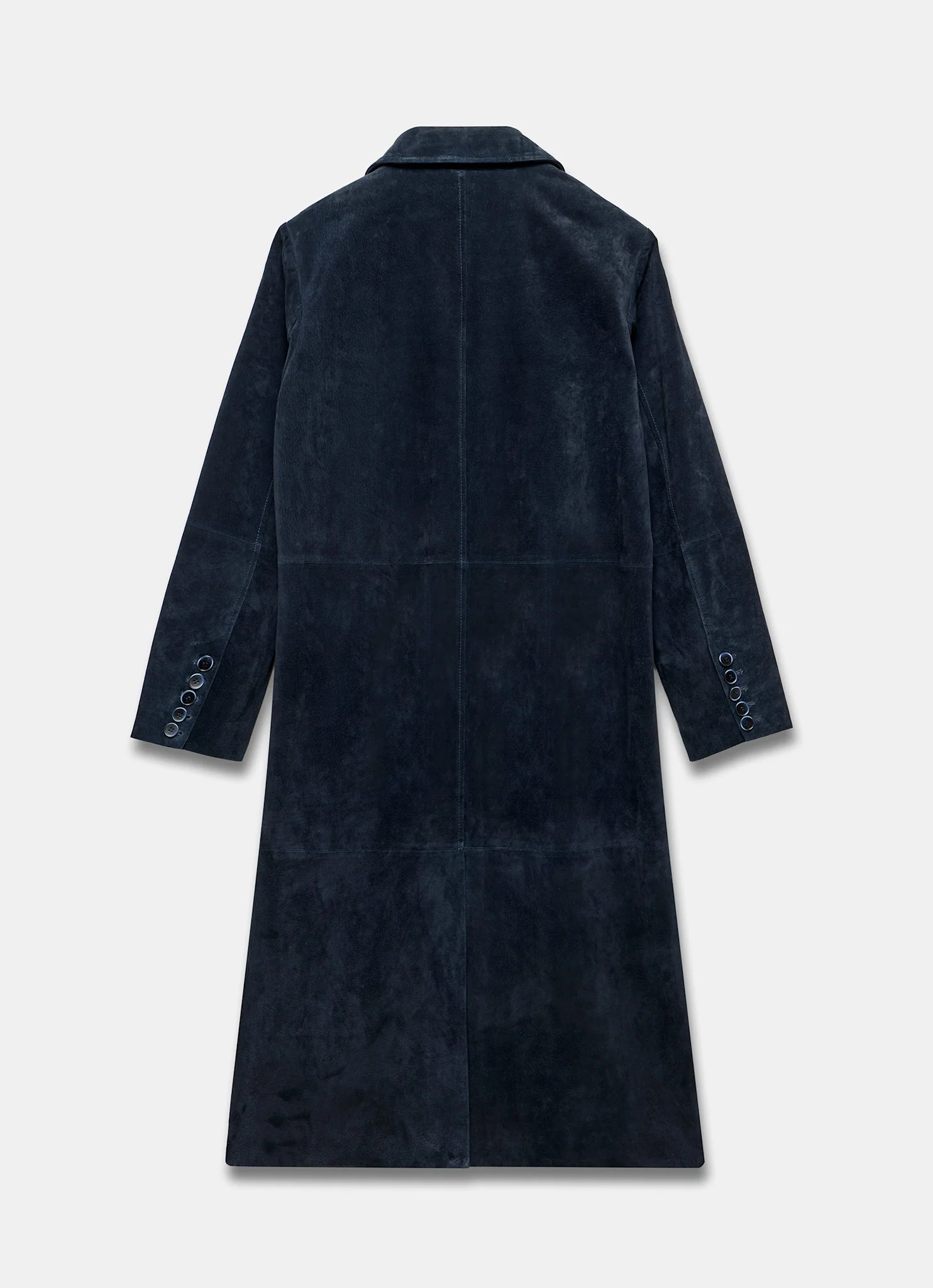 Navy Suede Trench Coat - Image 8