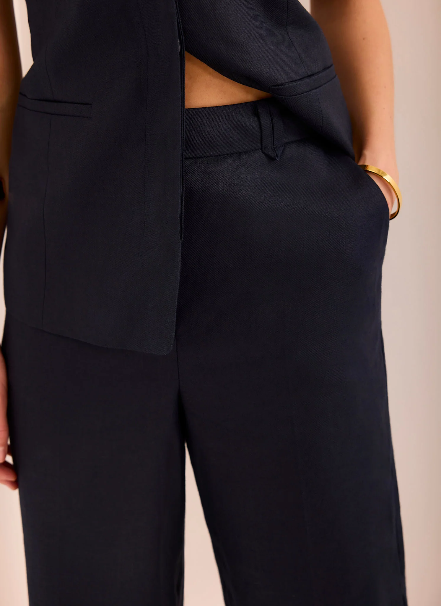 Navy Ramie Longline Tailored Shorts - Image 3