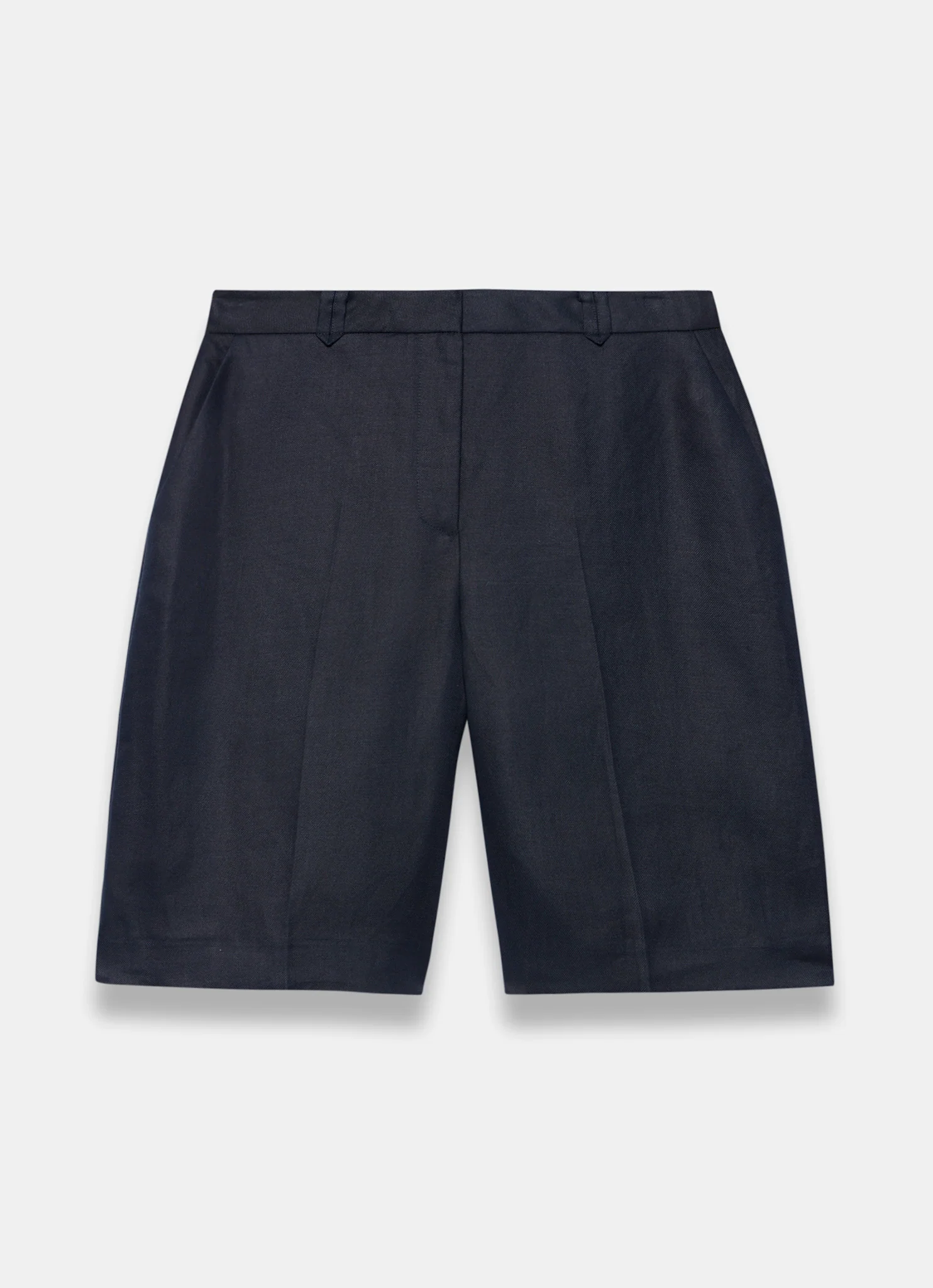 Navy Ramie Longline Tailored Shorts - Image 7