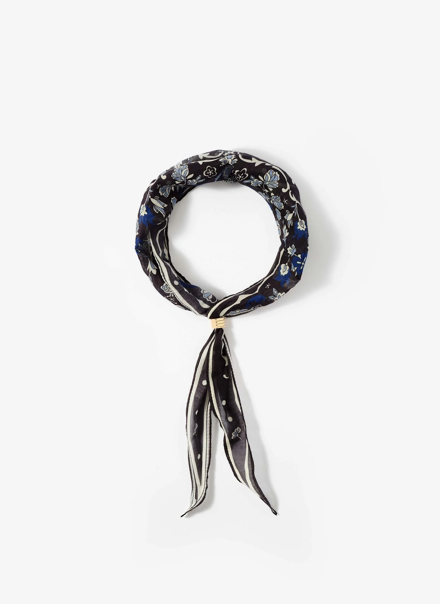 Navy Paisley Print Skinny Scarf
