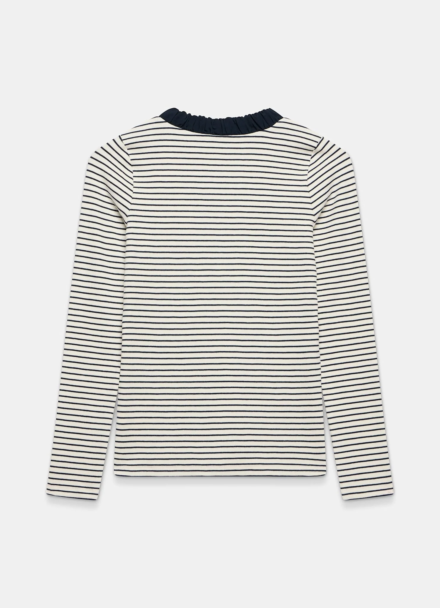 Striped Cotton Blend Ruched Henley Top - Image 8