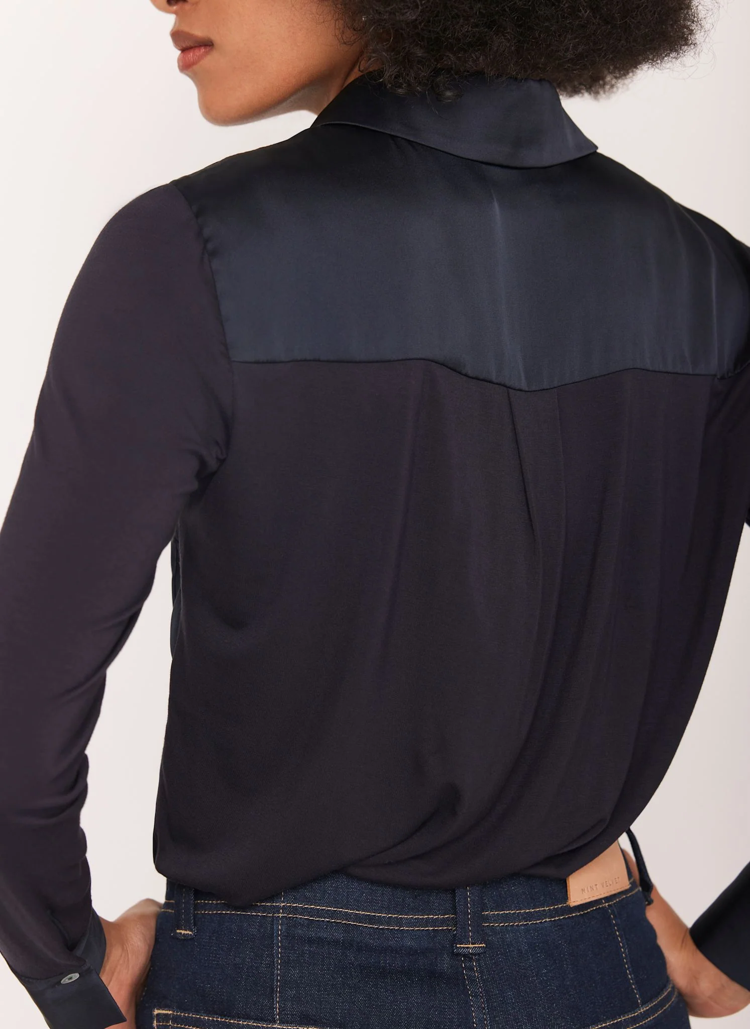 Navy Satin Utility Shirt - Image 5