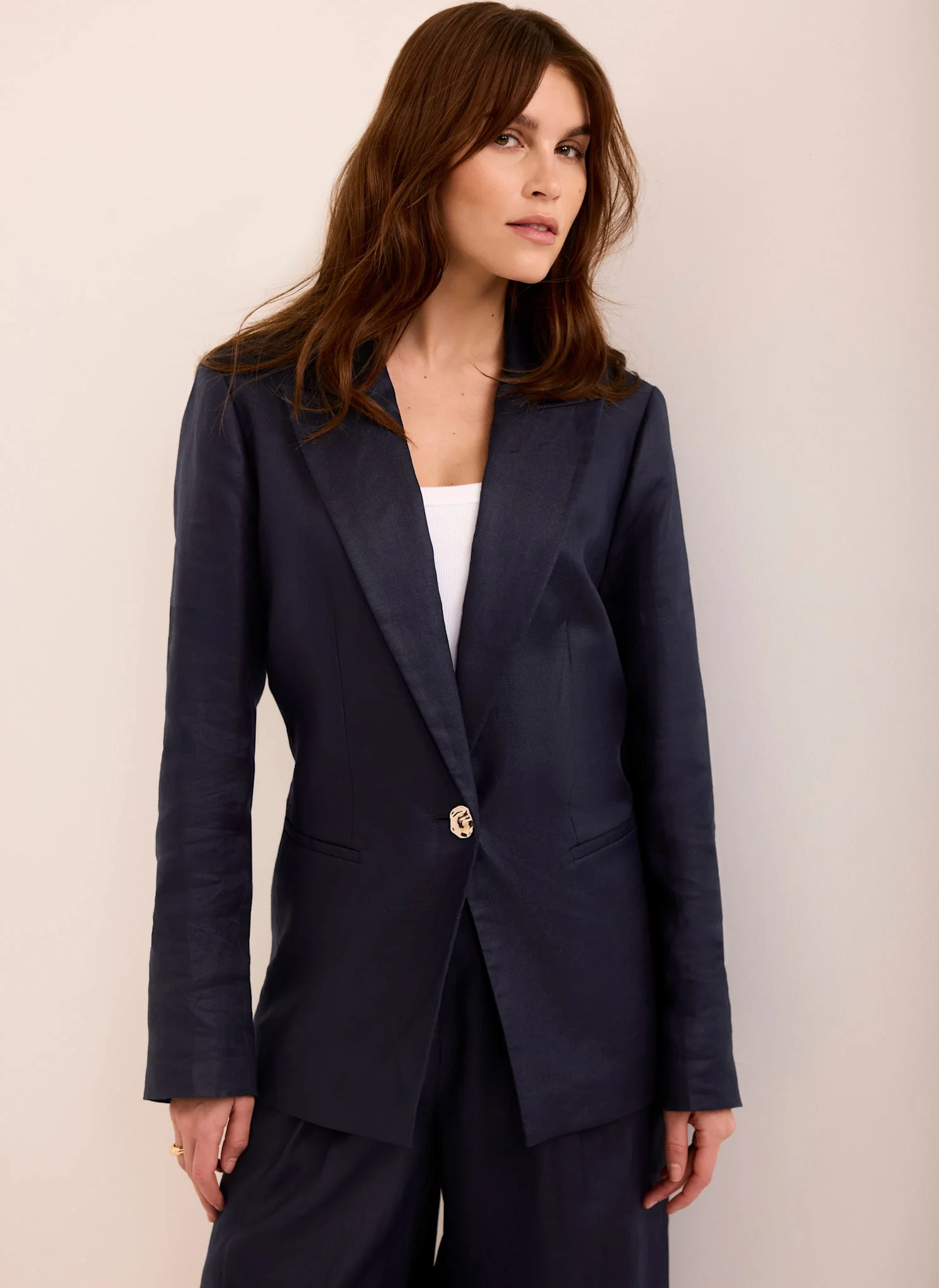 Navy Ramie Single Breasted Blazer - Image 5