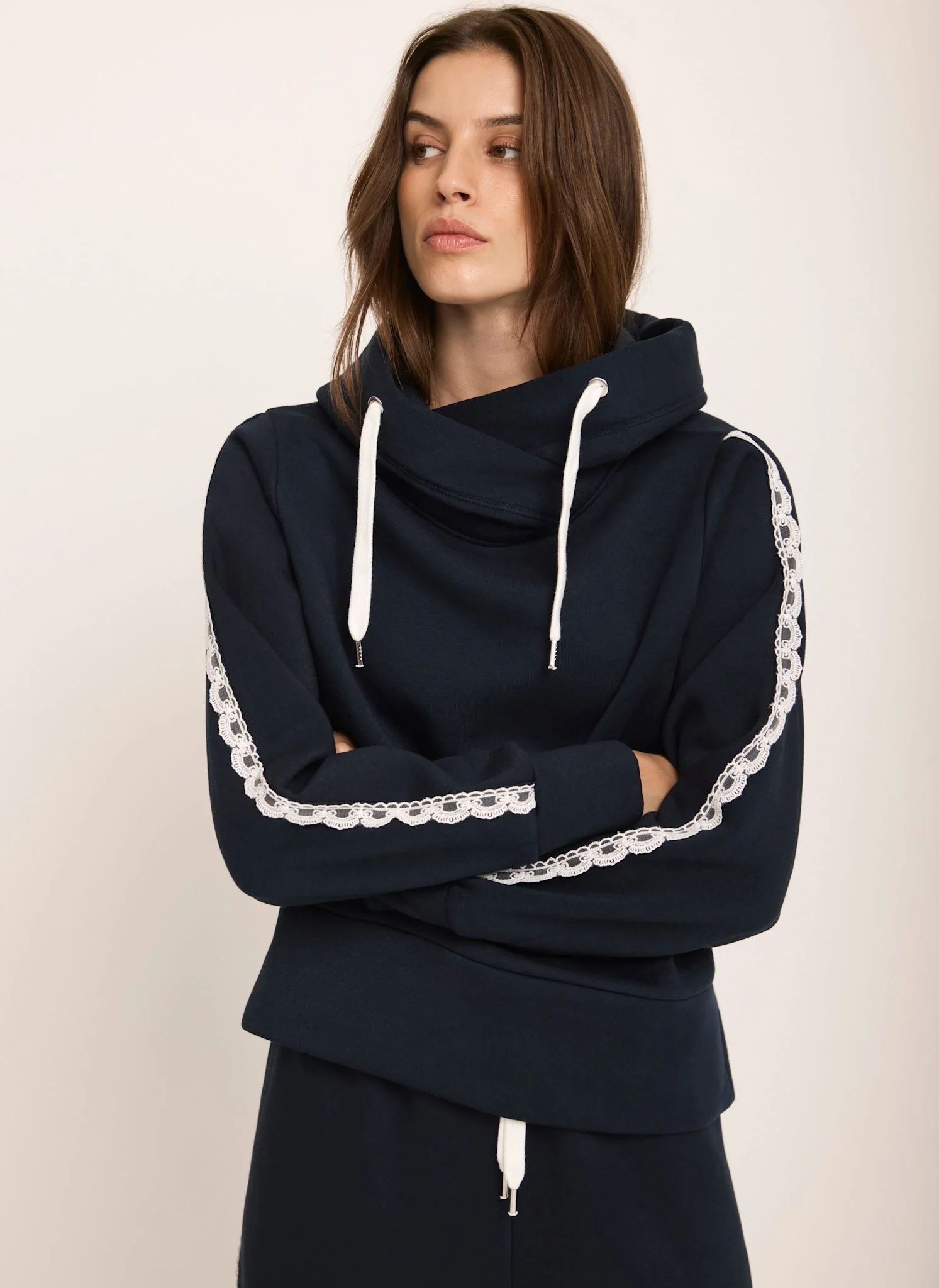 Navy Crochet Trim Hoodie - Image 2