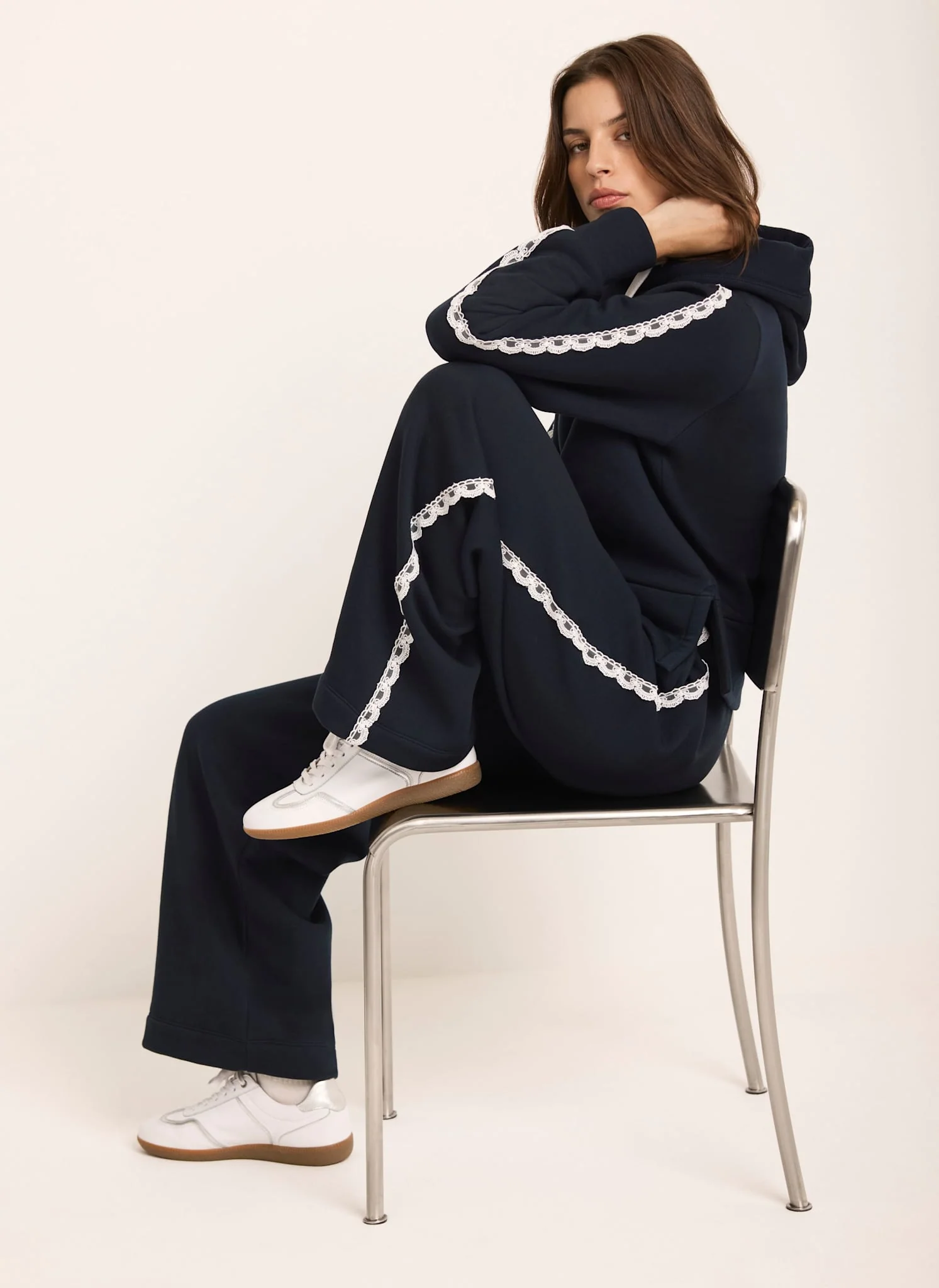 Navy Crochet Trim Hoodie - Image 4