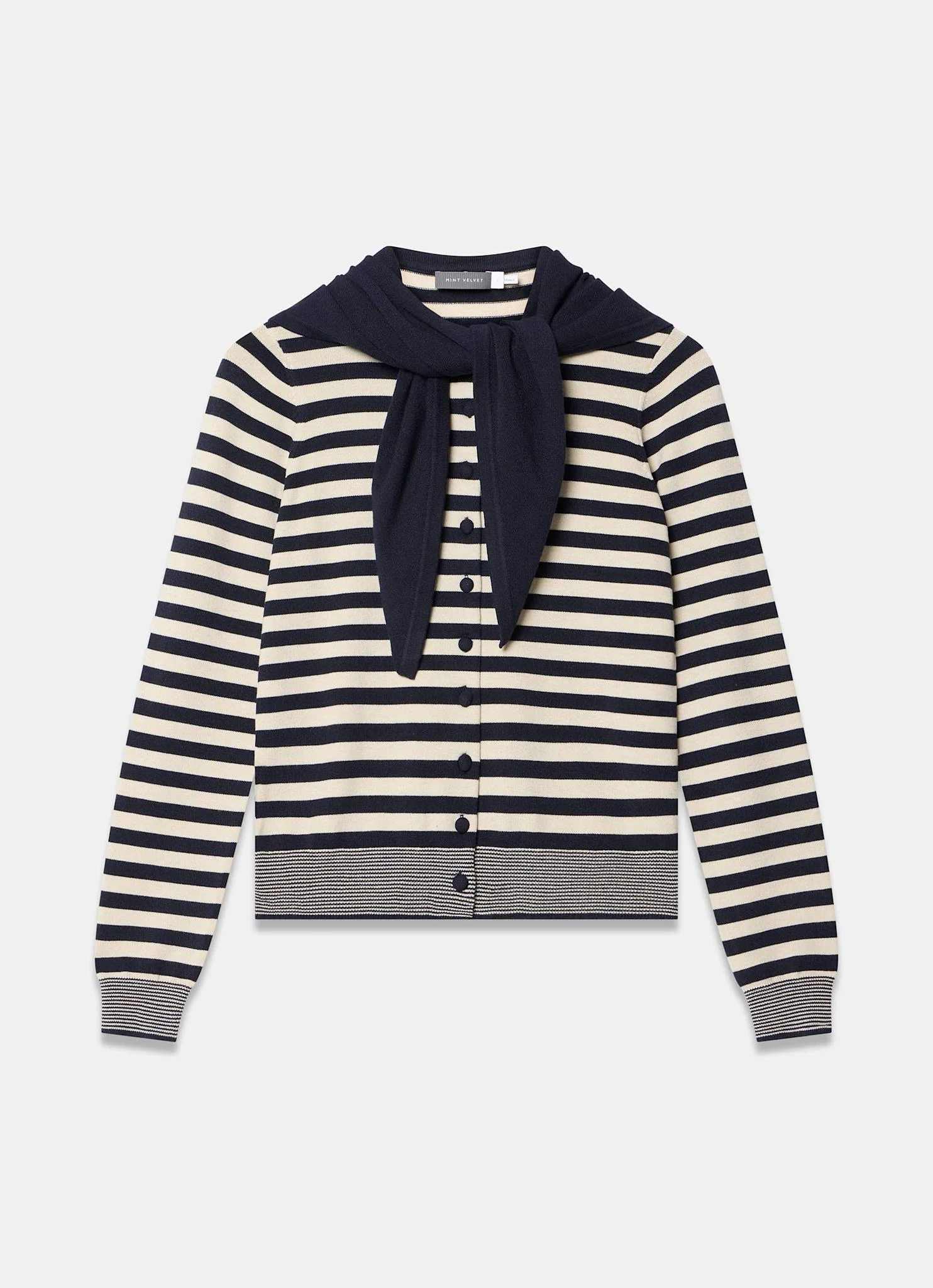 Navy Striped Scarf Detail Cardigan - Image 7