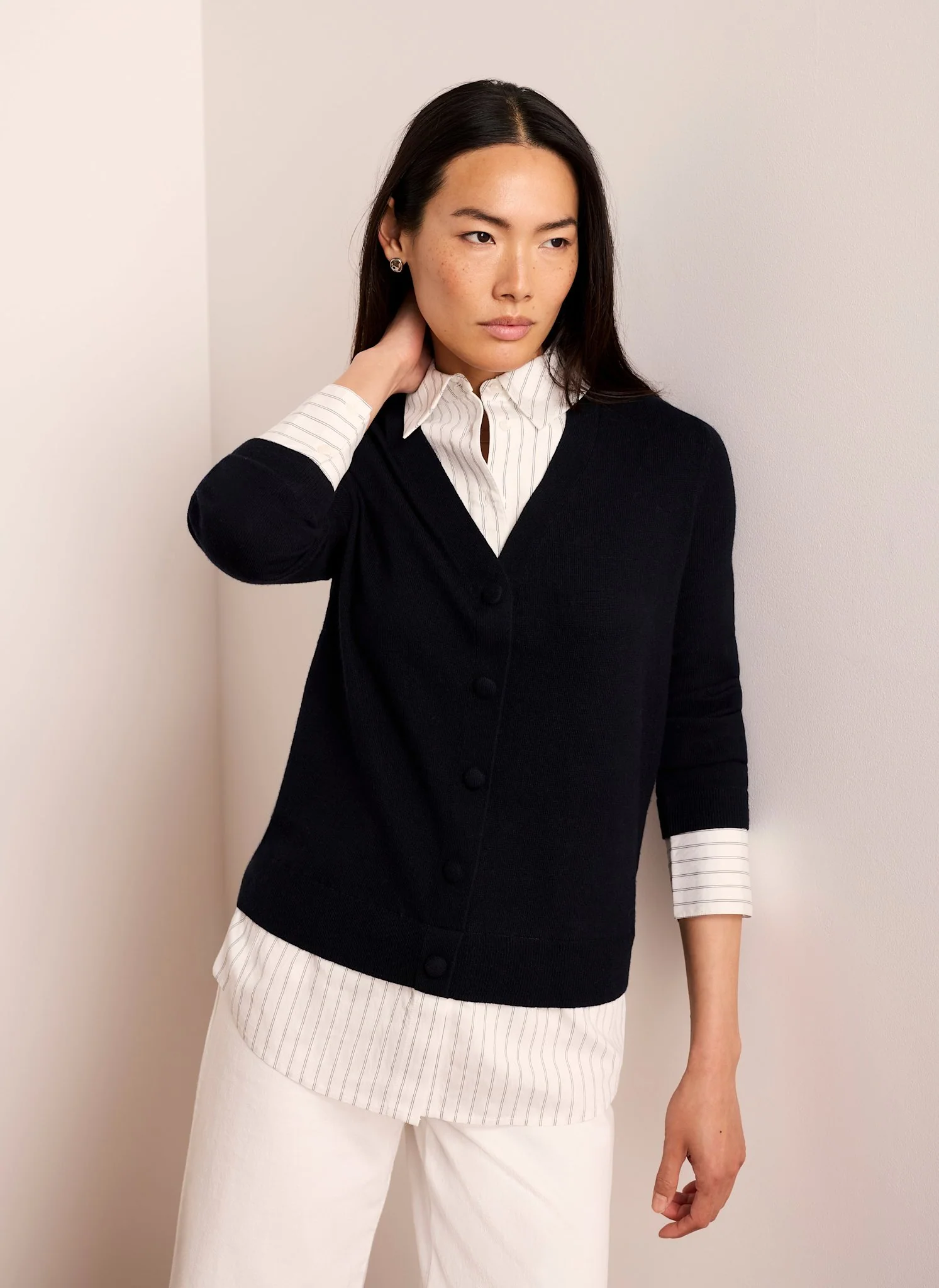 Navy Cotton Blend Shirt Trim Knit - Image 5