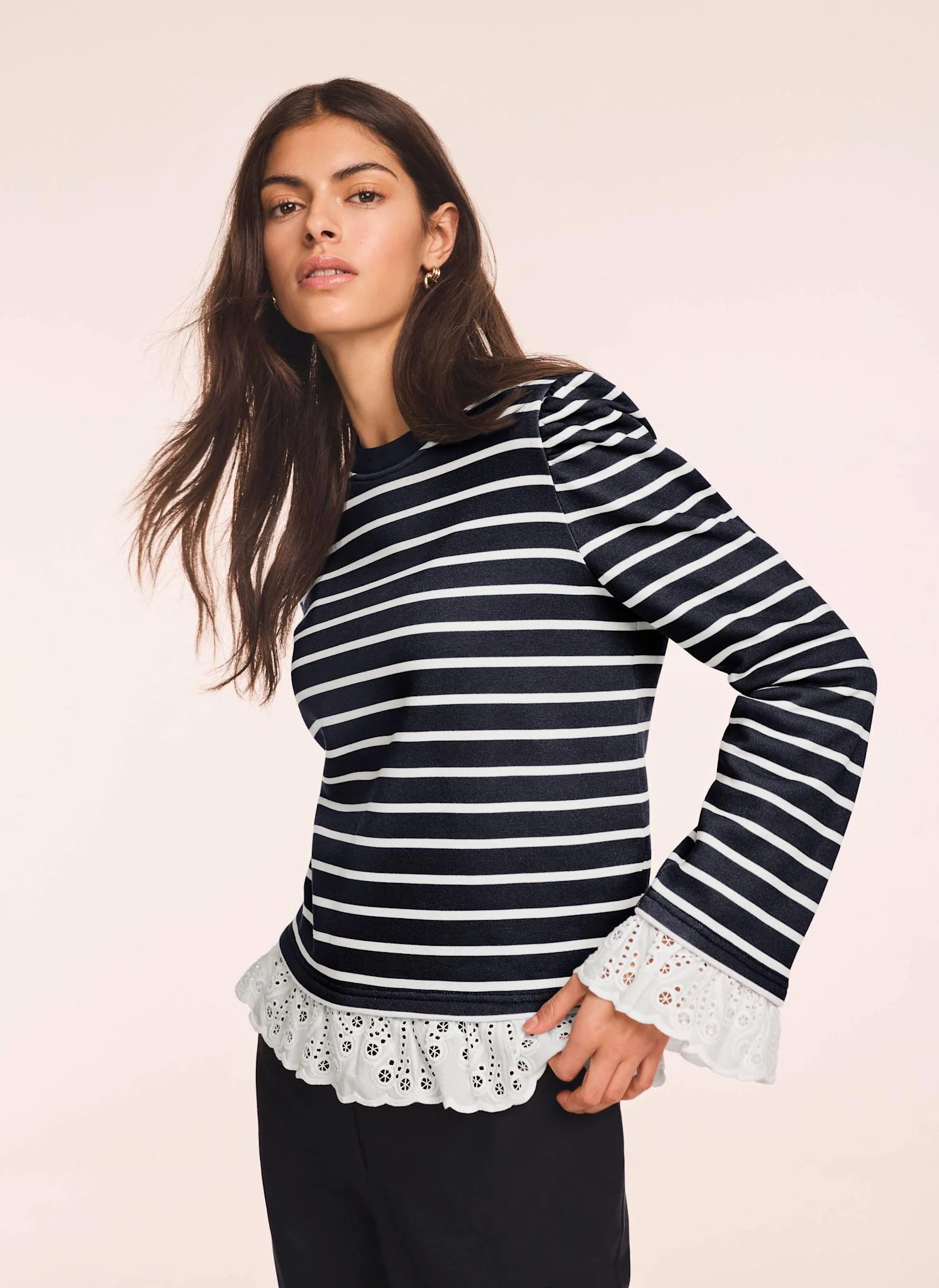 Navy Stripe Broderie Trim Sweatshirt - Image 4