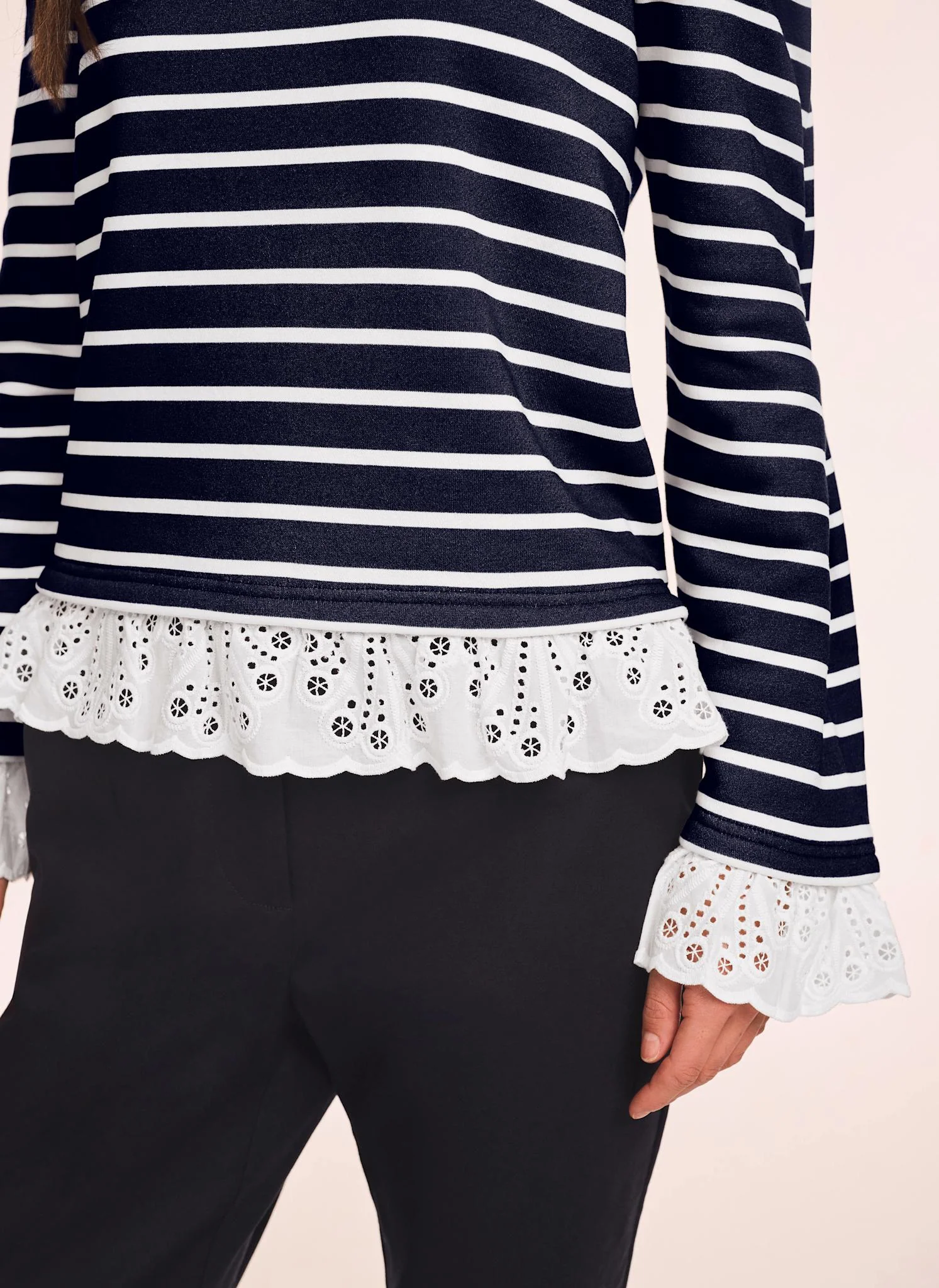 Navy Stripe Broderie Trim Sweatshirt - Image 5