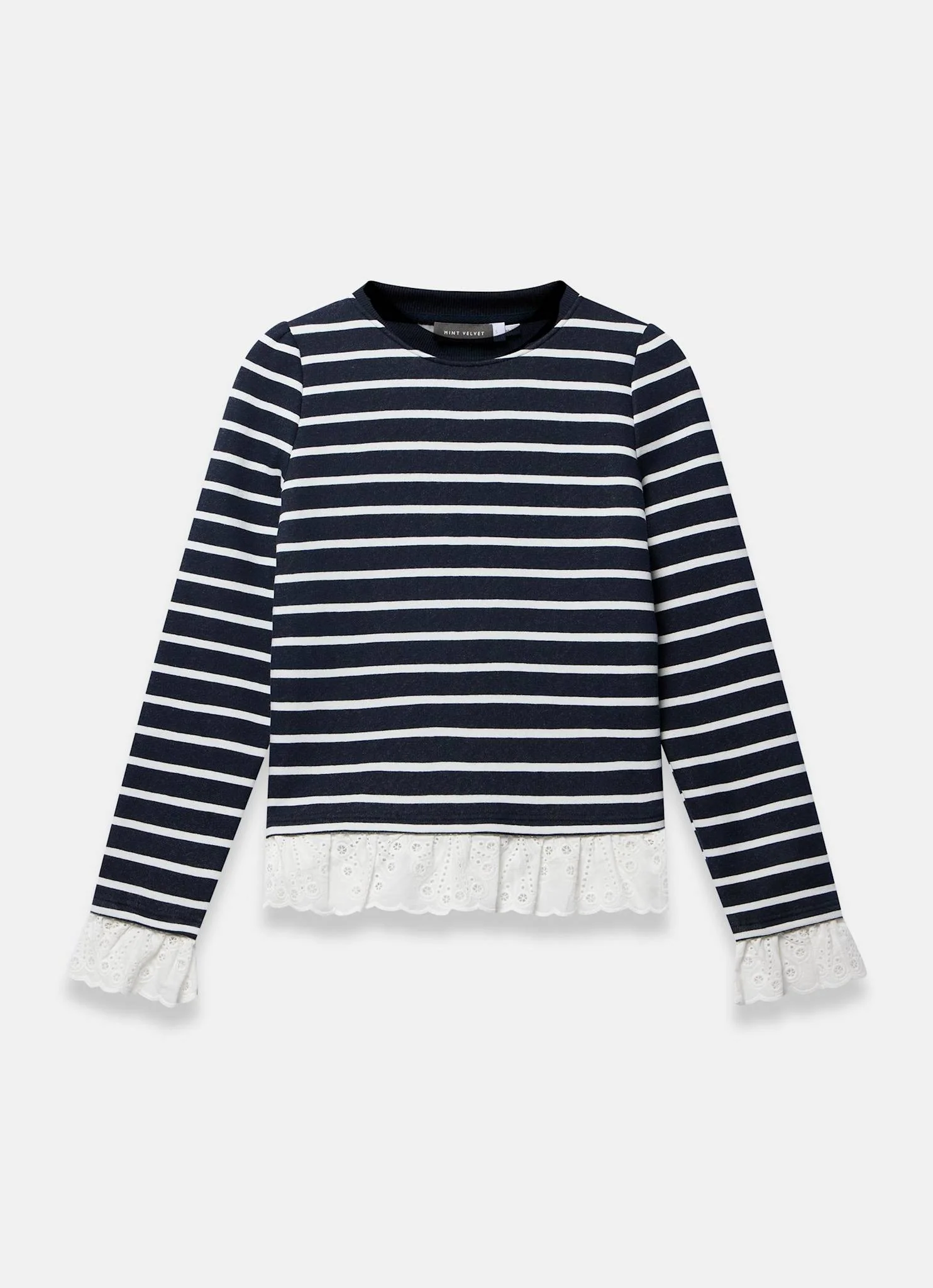 Navy Stripe Broderie Trim Sweatshirt - Image 7
