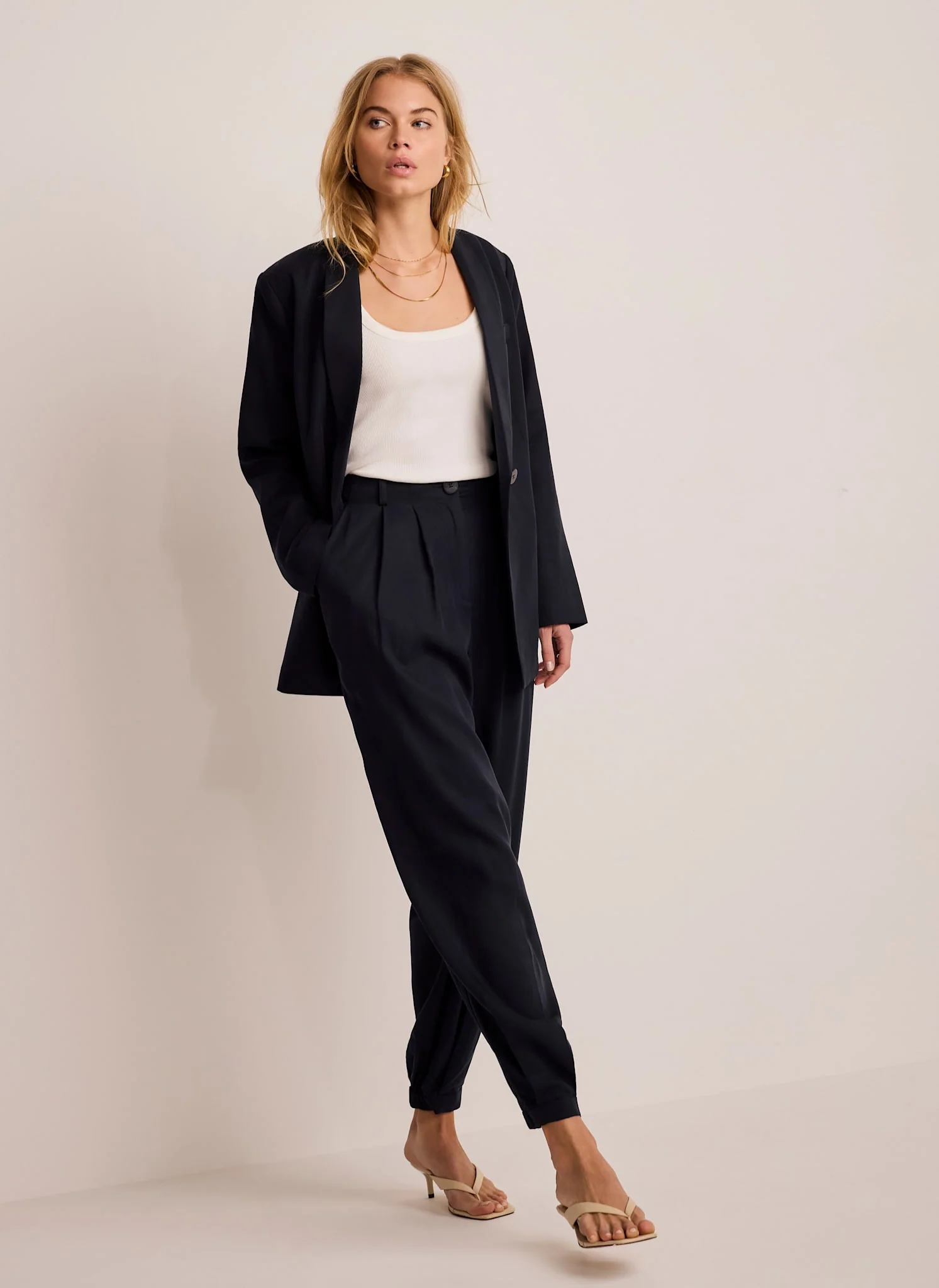 Navy Tapered Balloon Trousers - Image 3