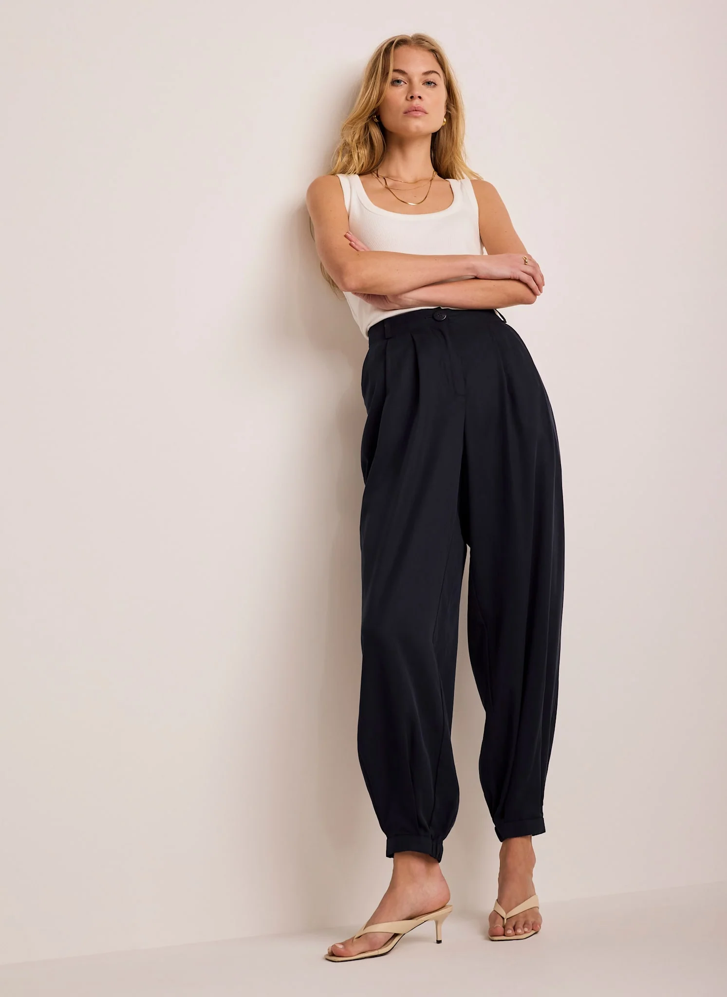 Navy Tapered Balloon Trousers - Image 5