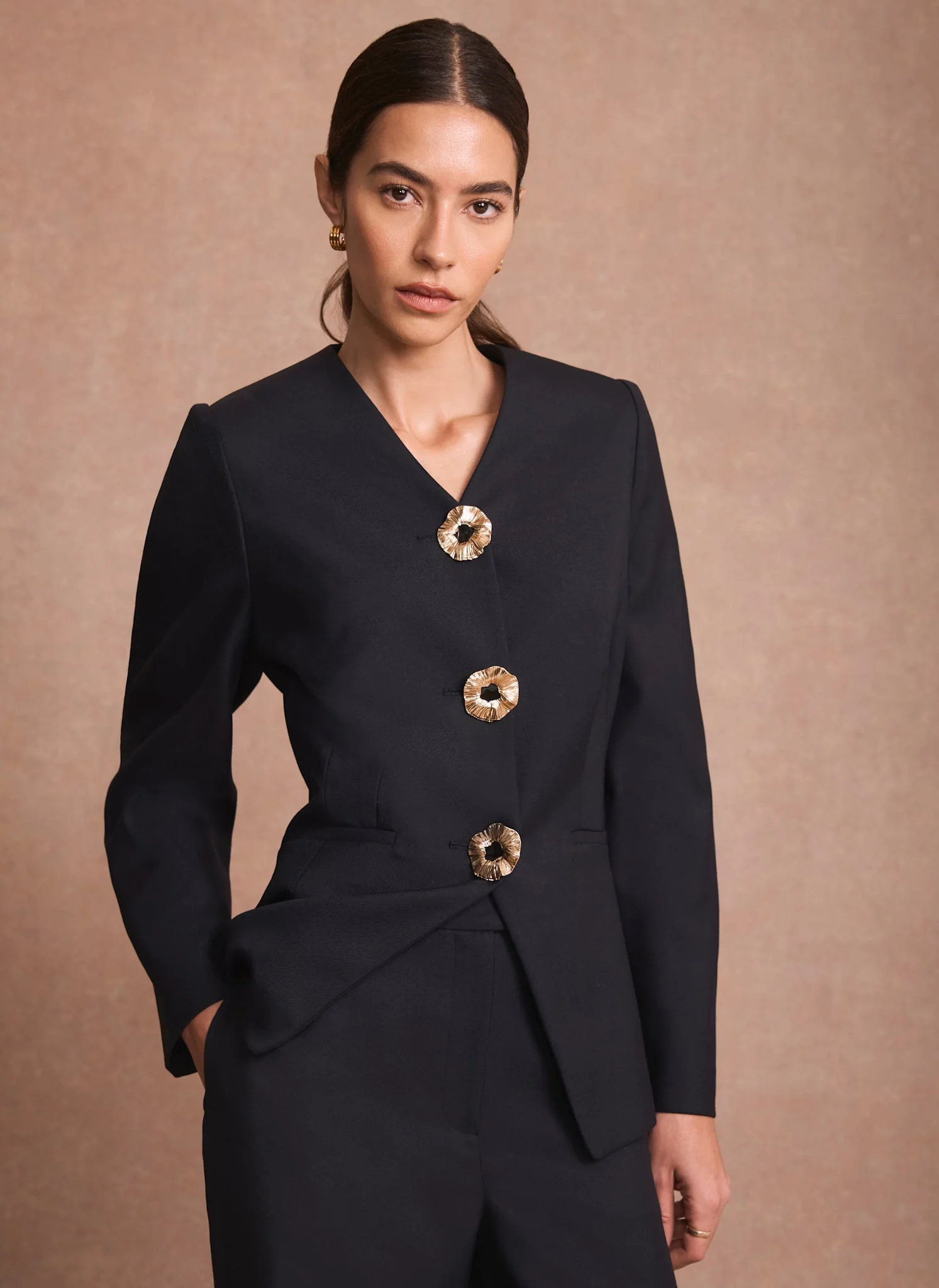 Navy Statement Button Sculpted Jacket - Image 6