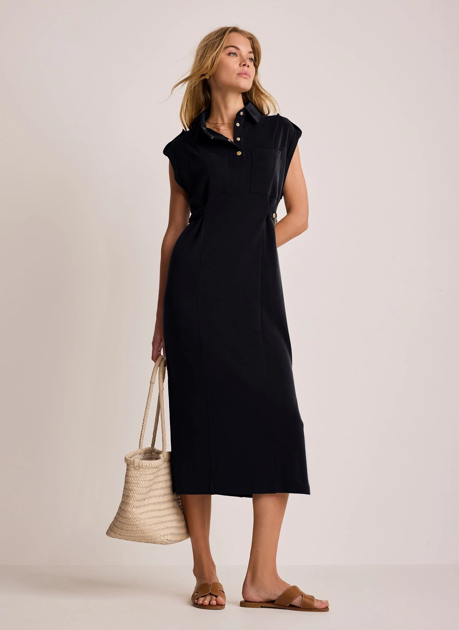 Navy Jersey Utility Midi Dress