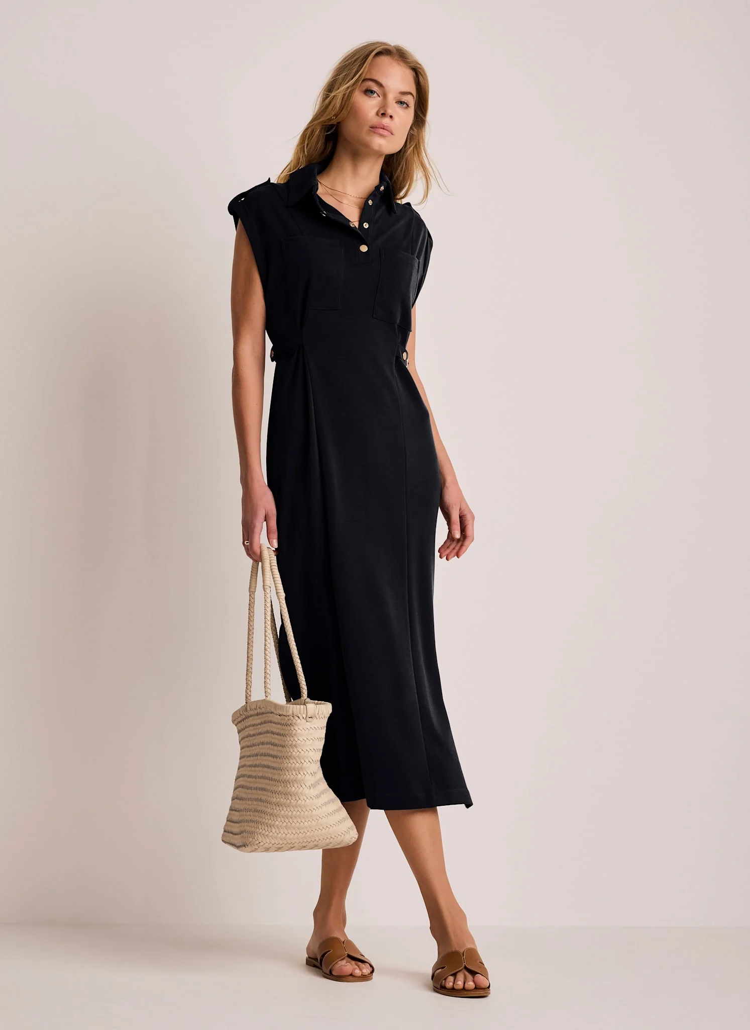 Navy Jersey Utility Midi Dress - Image 2