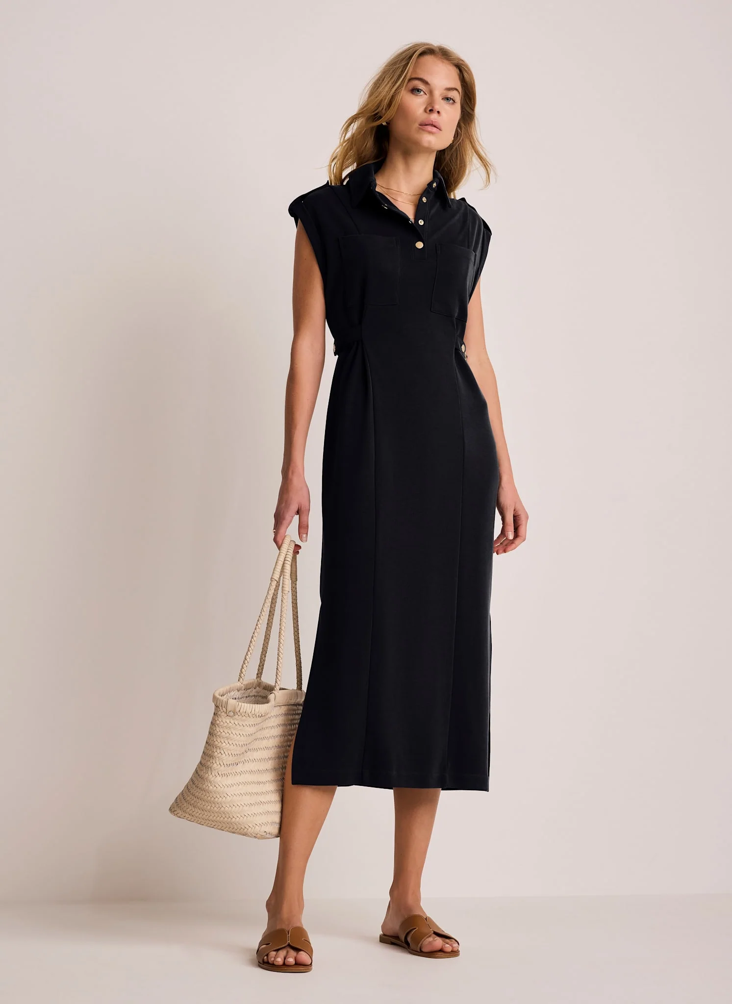 Navy Jersey Utility Midi Dress - Image 3