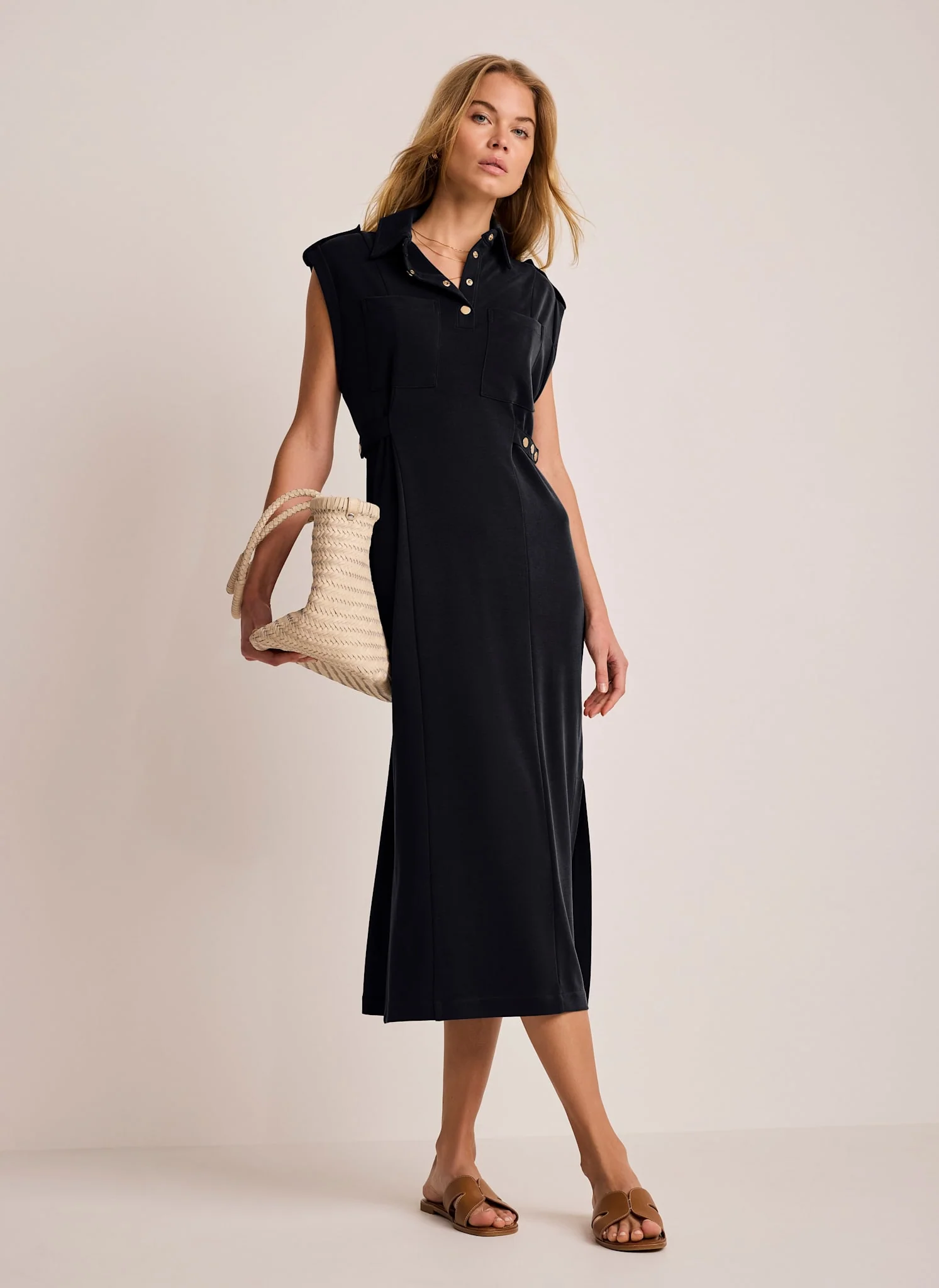 Navy Jersey Utility Midi Dress - Image 5