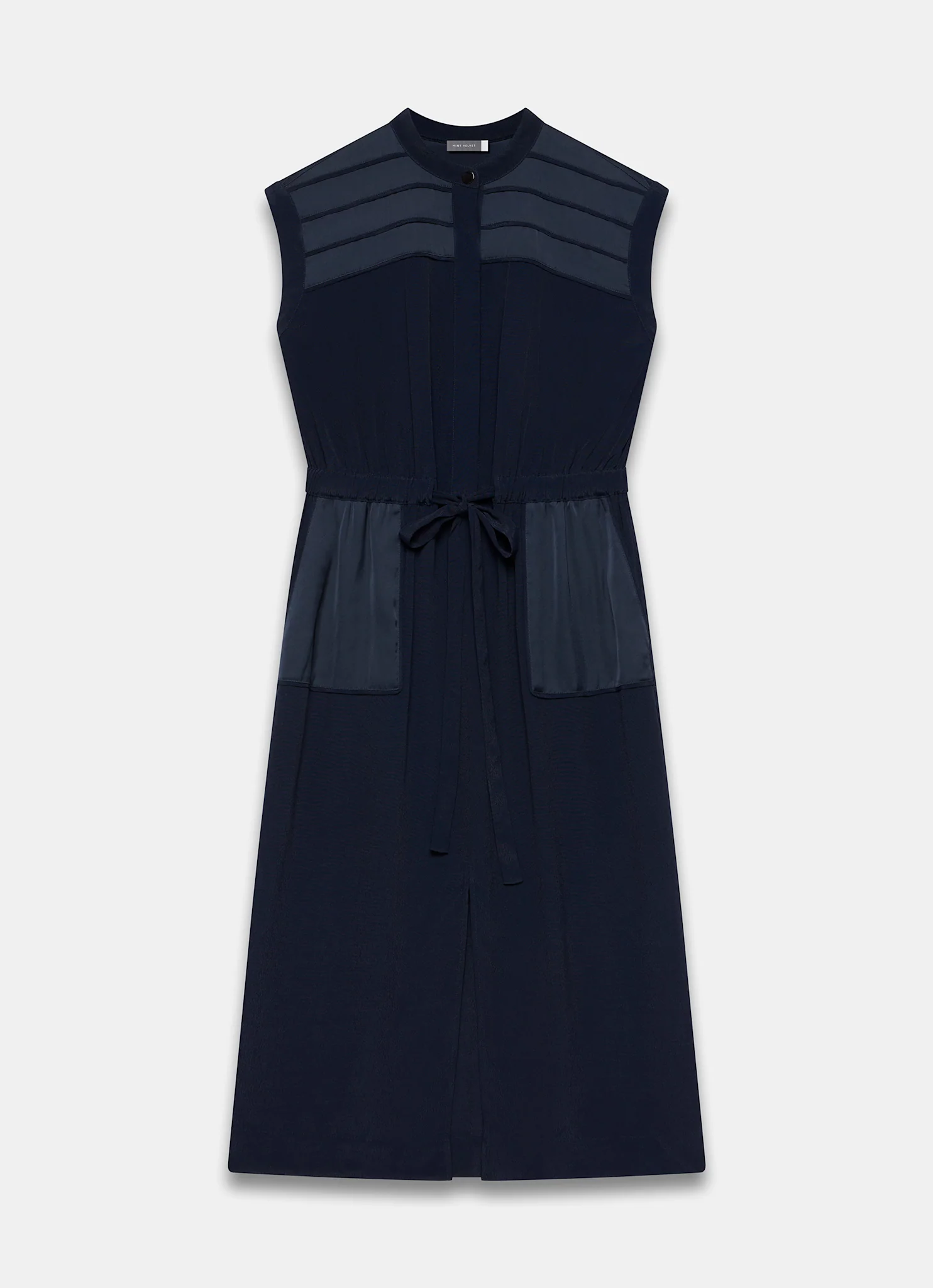Navy Satin Utility Midi Dress - Image 7