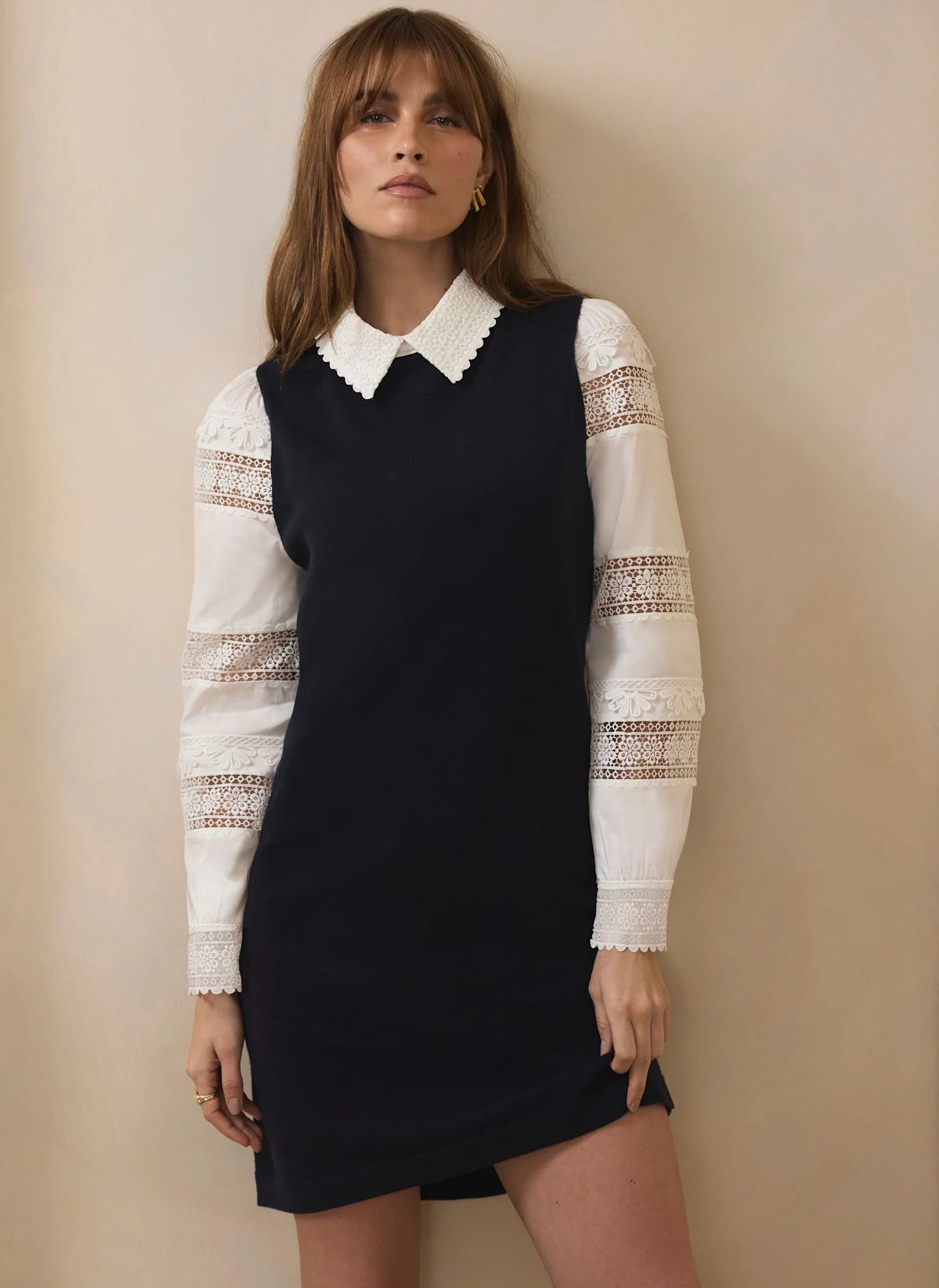 Navy Woven Sleeve Mini Dress - Image 4