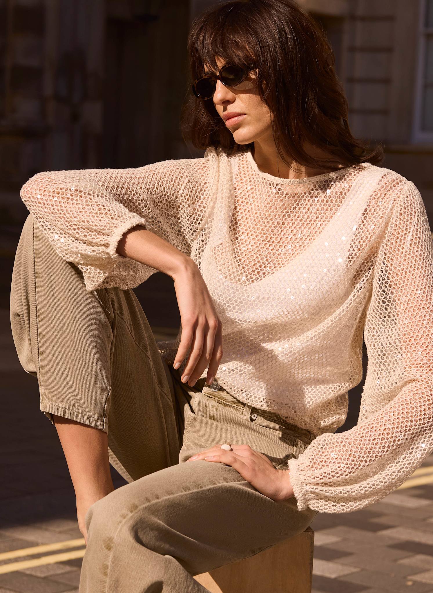 Neutral Sequin Layered Balloon Top - Image 4