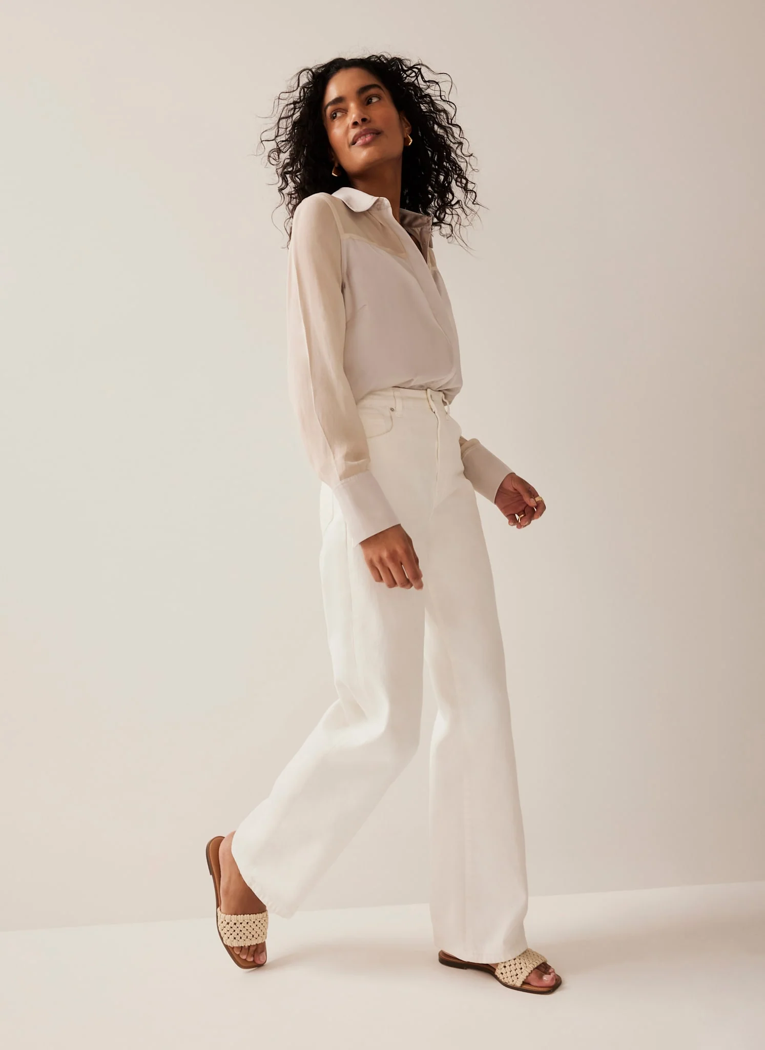 Neutral Satin Long Sleeve Shirt - Image 3