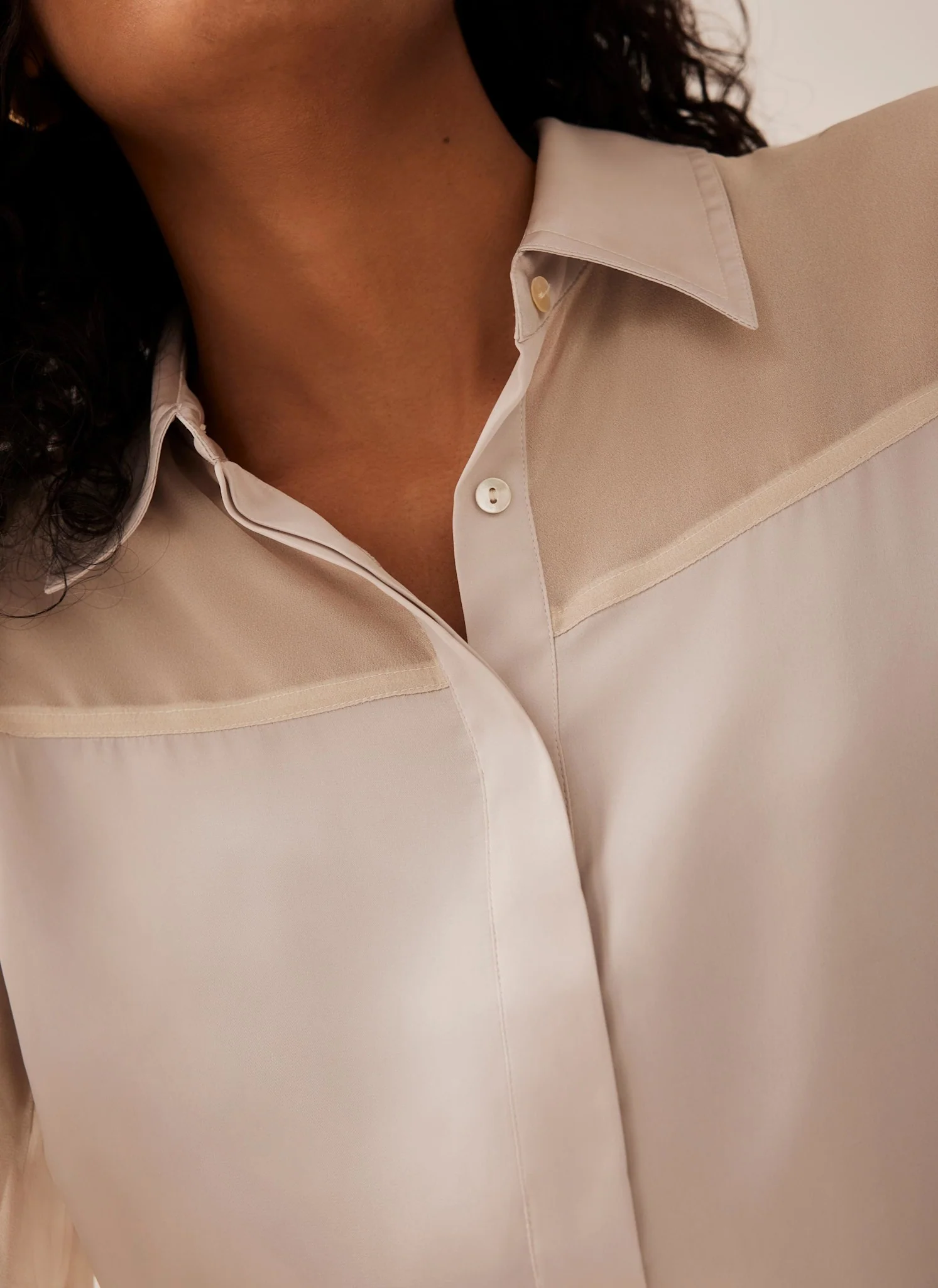 Neutral Satin Long Sleeve Shirt - Image 4