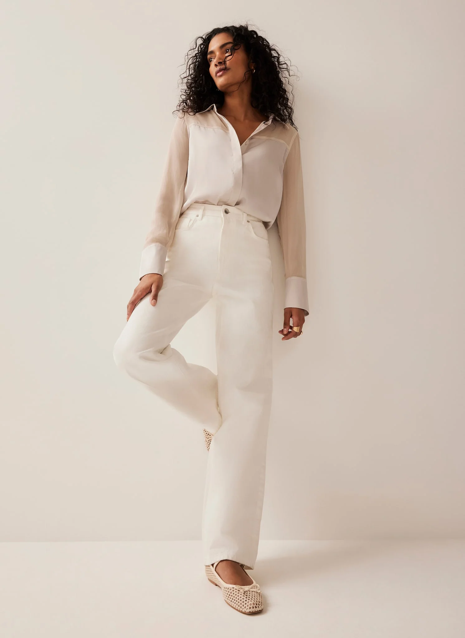 Neutral Satin Long Sleeve Shirt - Image 5