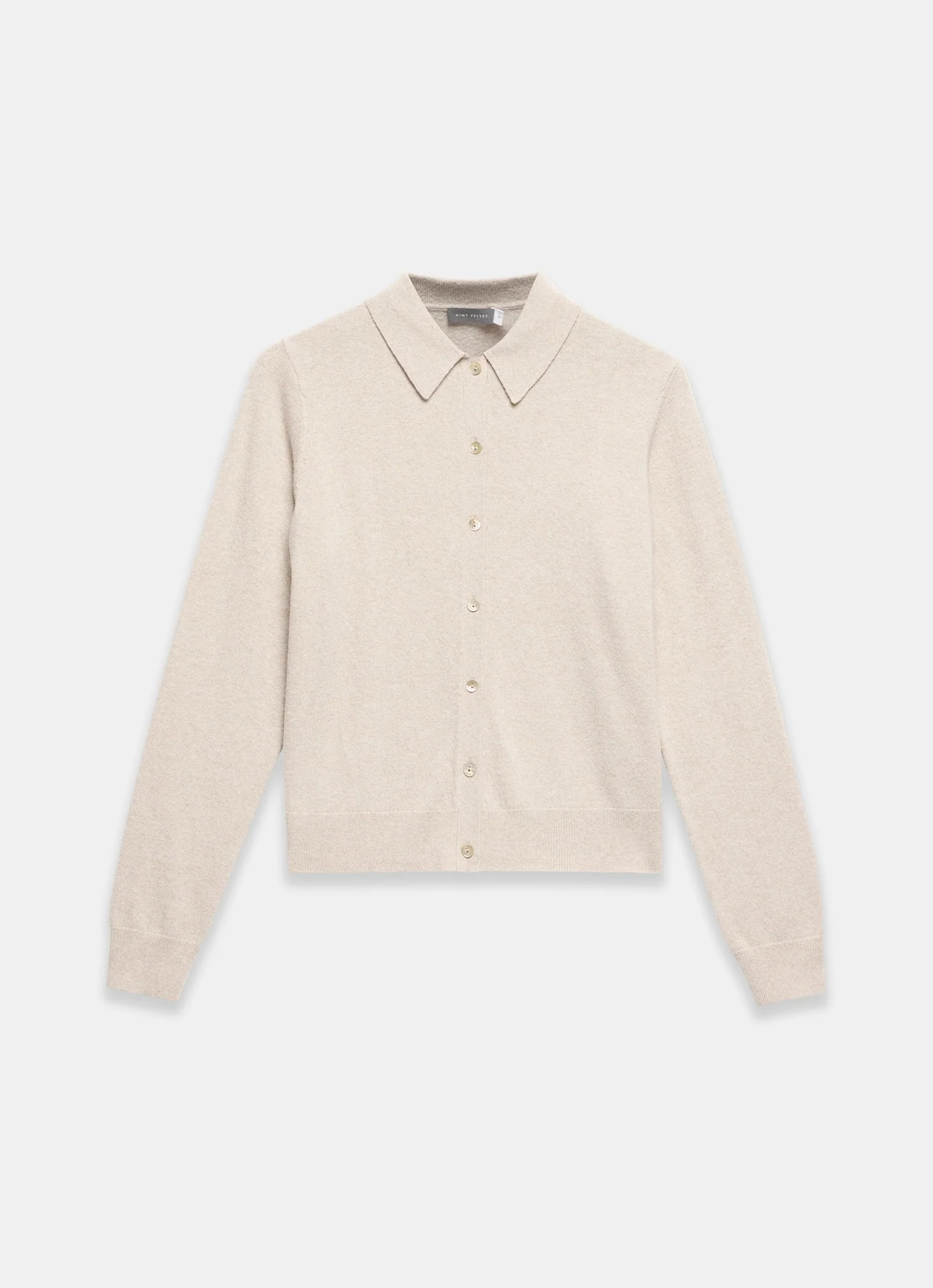 Neutral Cotton Blend Button Collar Cardigan - Image 6