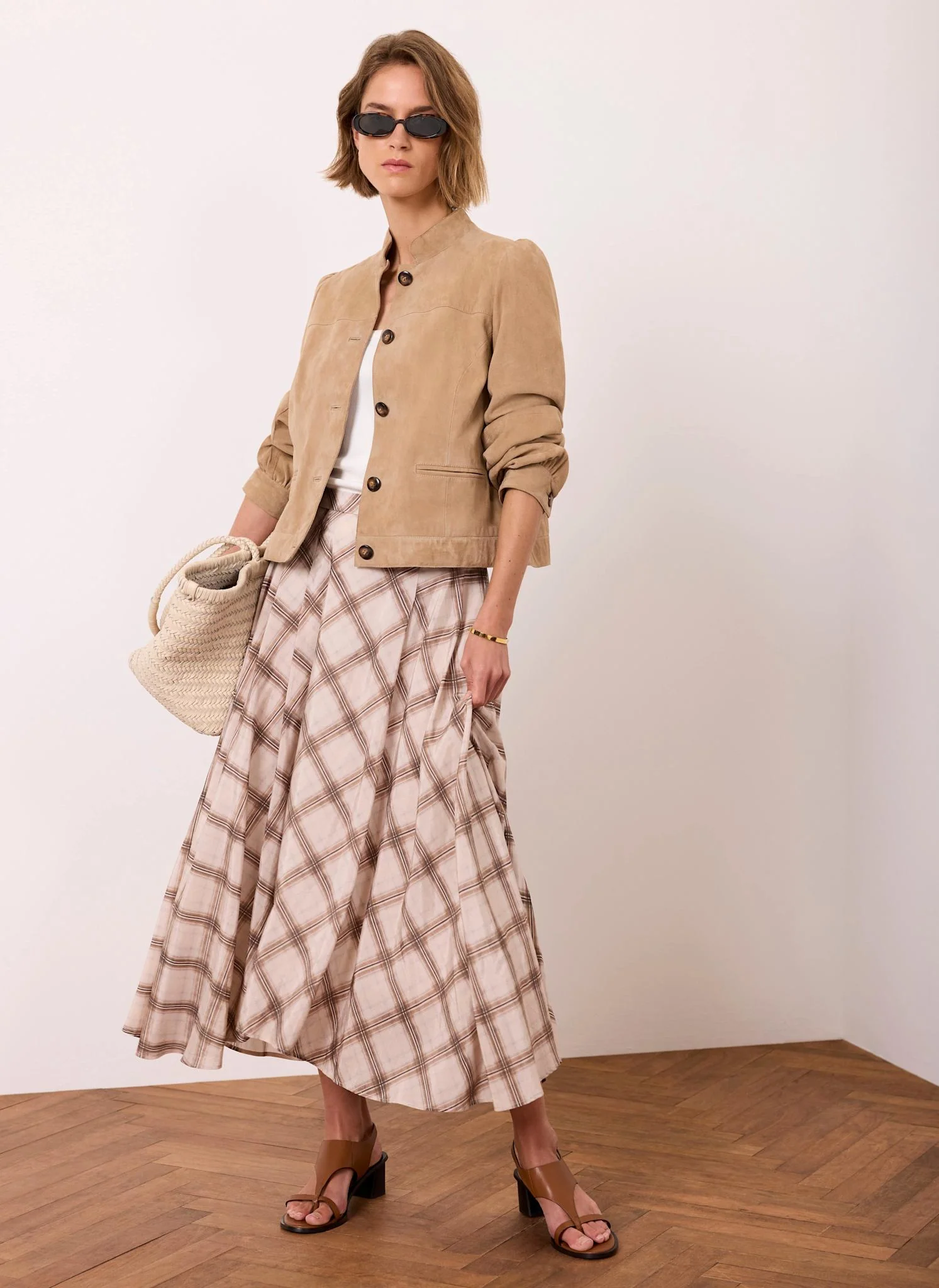 Neutral Checked Print Midi Skirt - Image 2