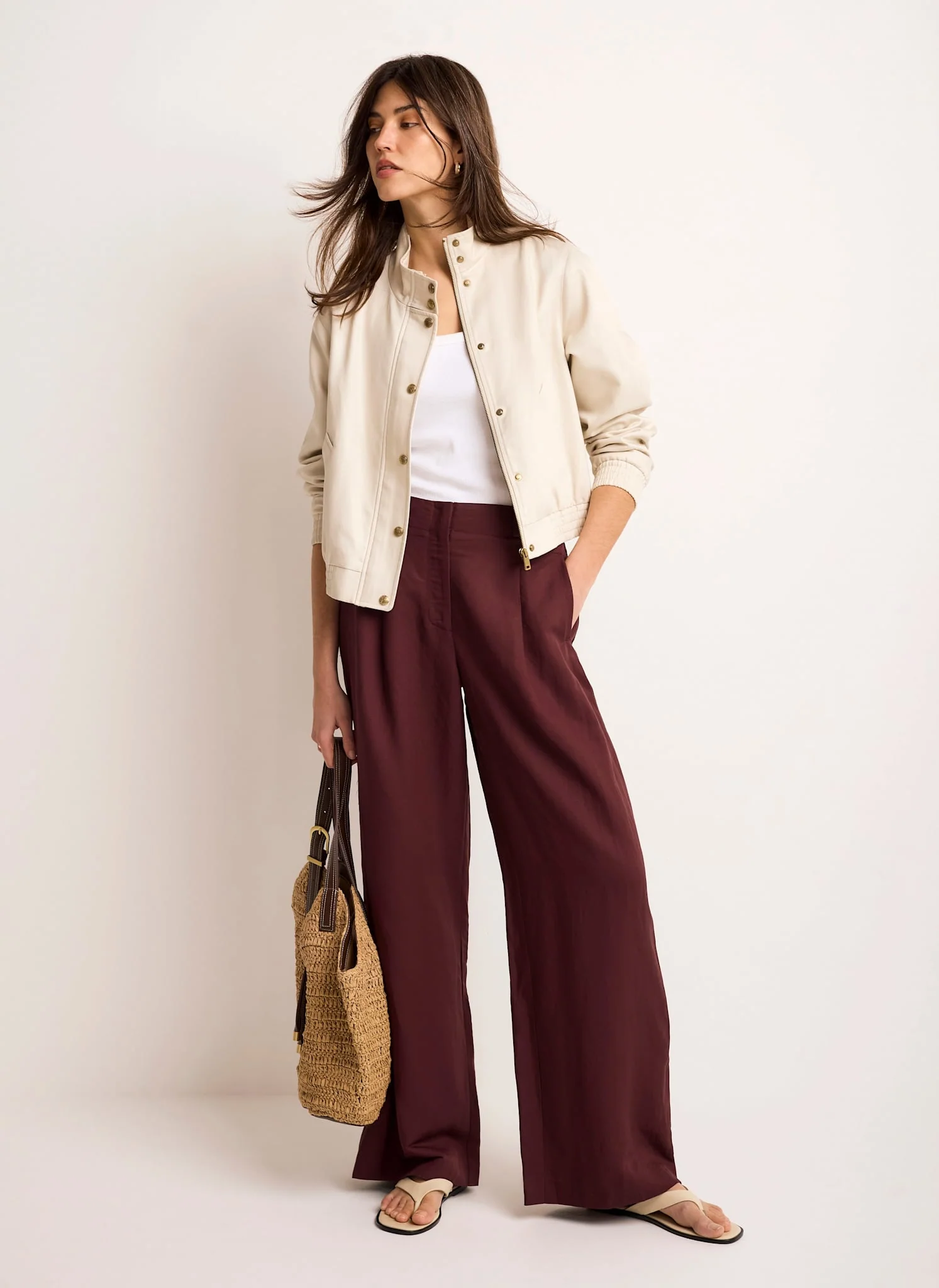 Neutral Funnel Neck Bomber Jacket - Image 2