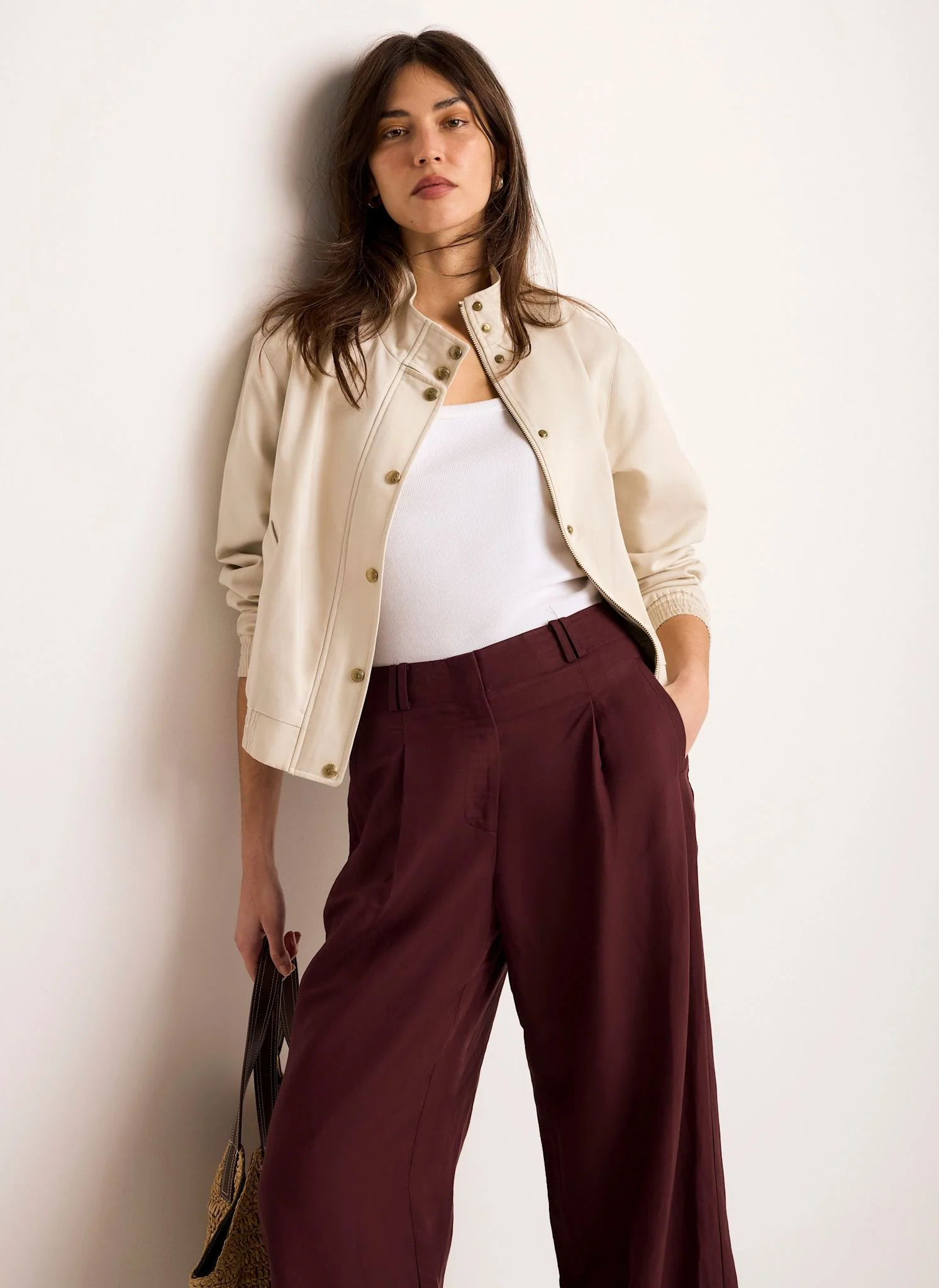 Neutral Funnel Neck Bomber Jacket - Image 4