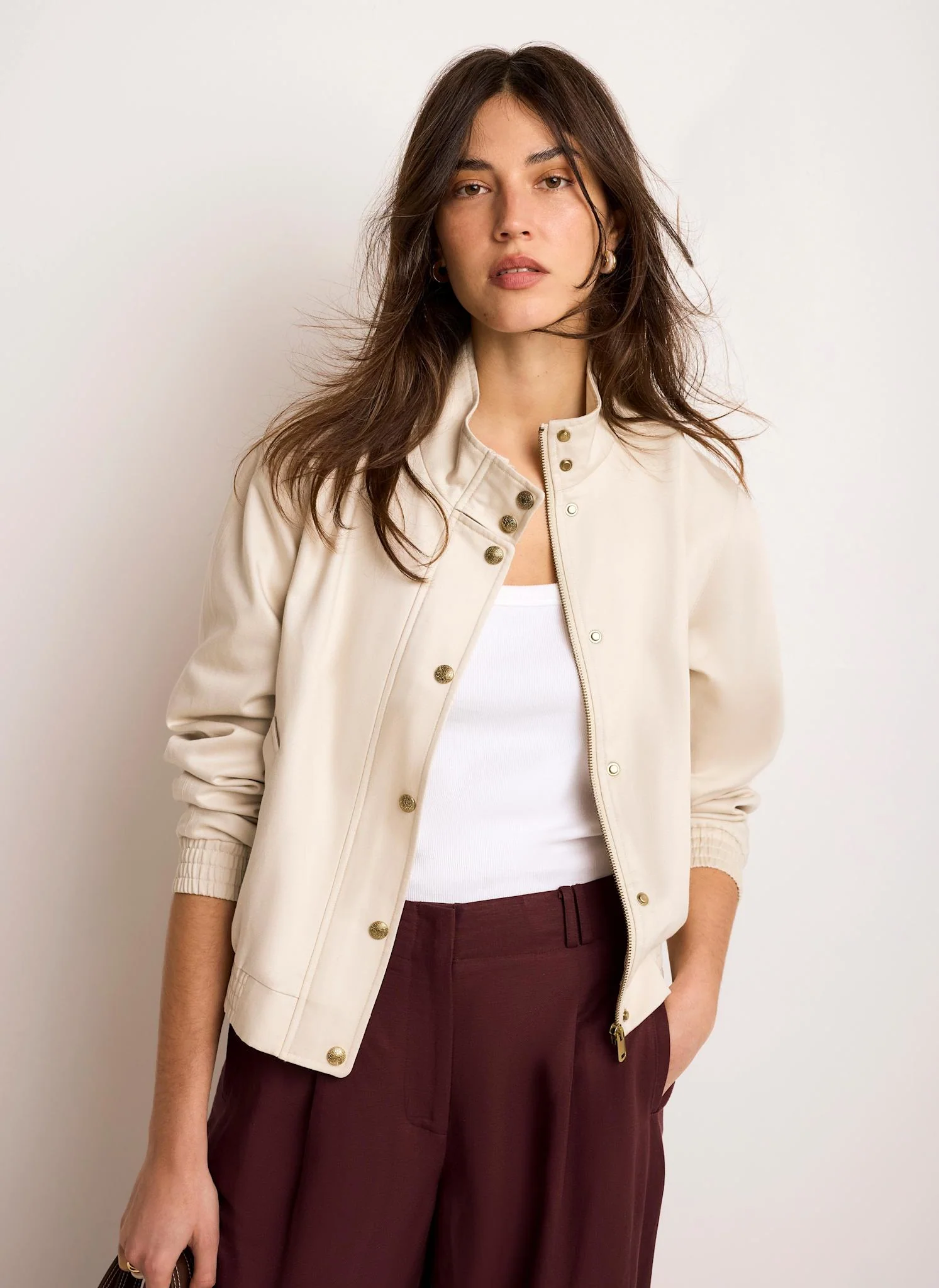 Neutral Funnel Neck Bomber Jacket - Image 6