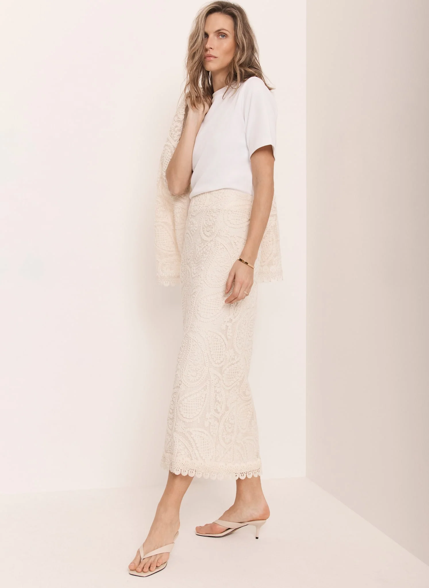 Neutral Crochet Paisley Midi Skirt - Image 2