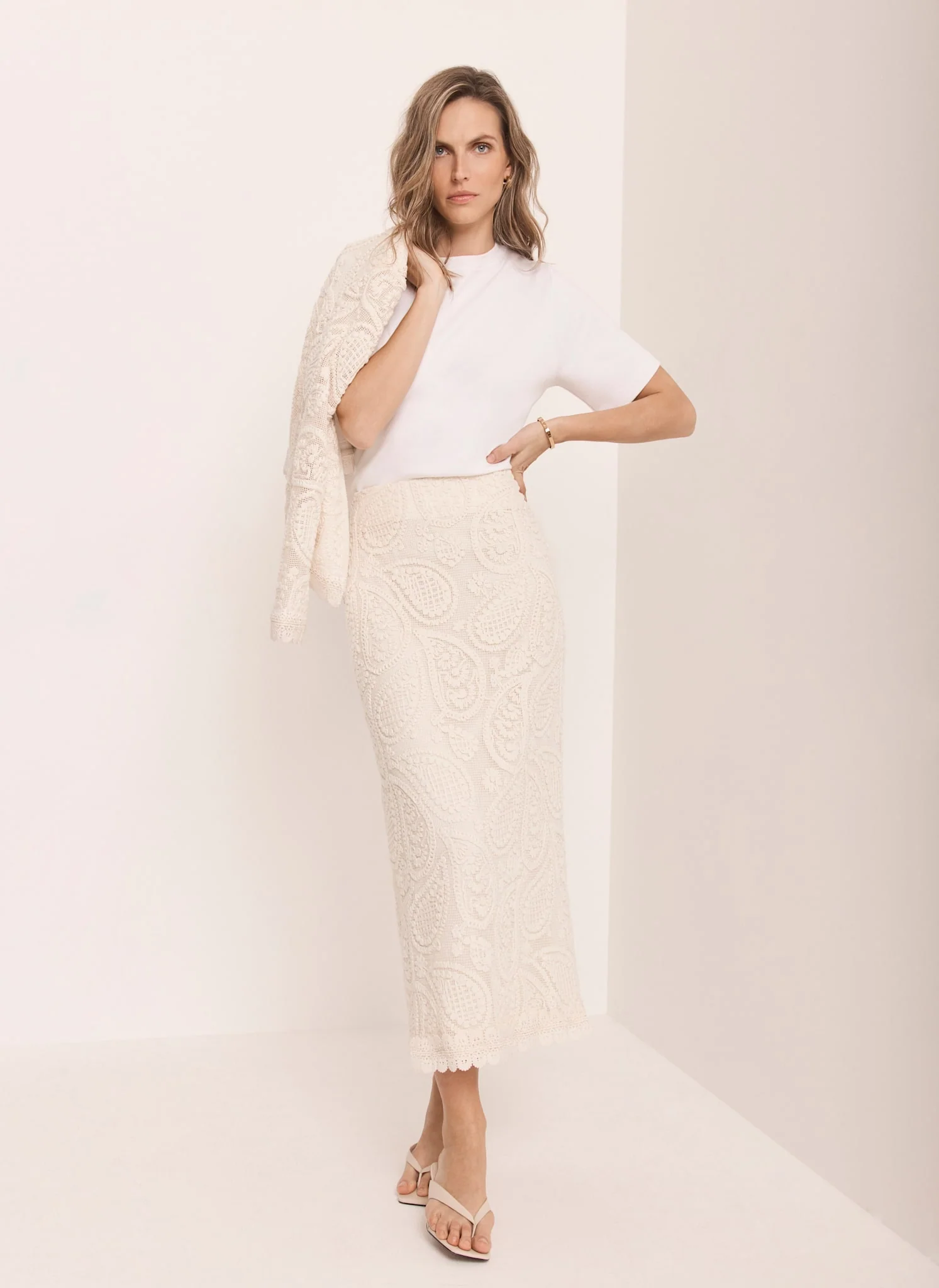 Neutral Crochet Paisley Midi Skirt - Image 5