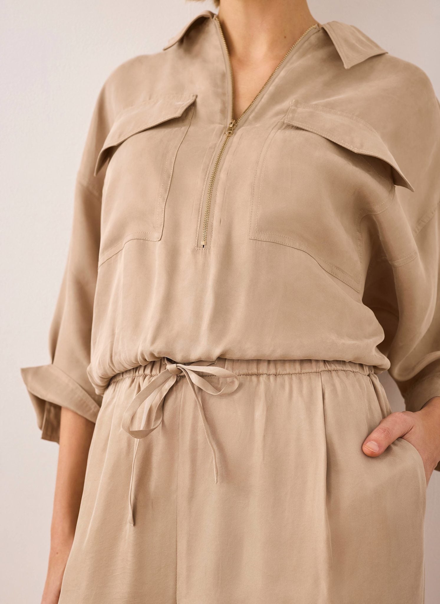Neutral Drawstring Wide Leg Trousers - Image 4