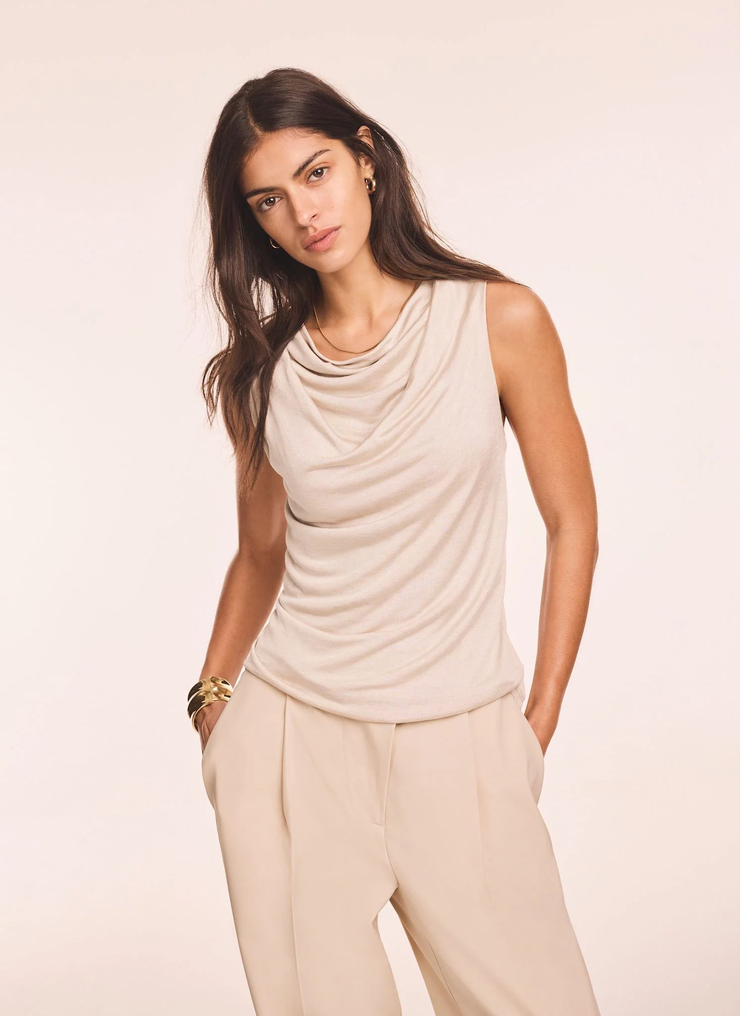 Neutral Drape Neck Top - Image 12